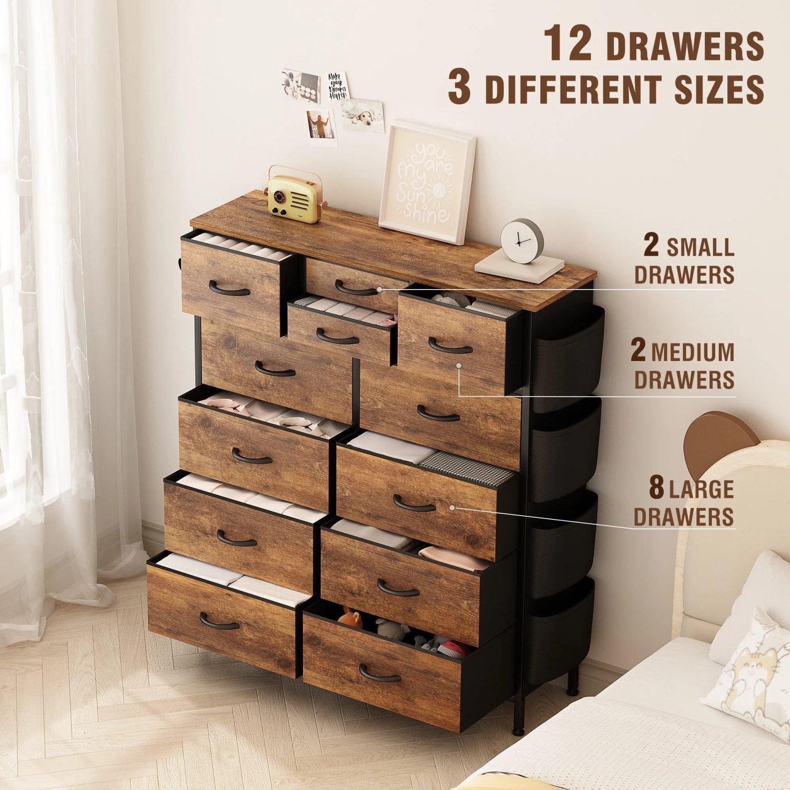 ZenVora 12 Drawer Fabric Dresser, Tall Bedroom Chest of Drawers with Storage