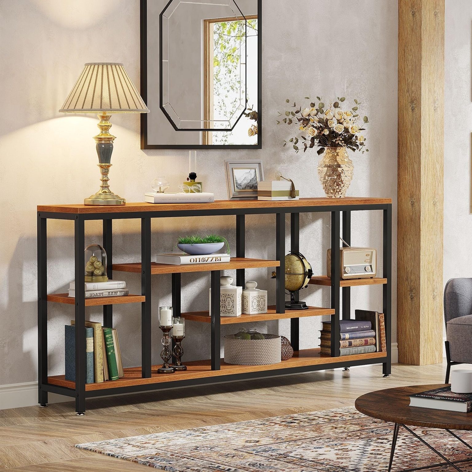 ZenVora 70.9 Inch Console Sofa Table with Storage, 3-Tier Entryway Table for Hallway