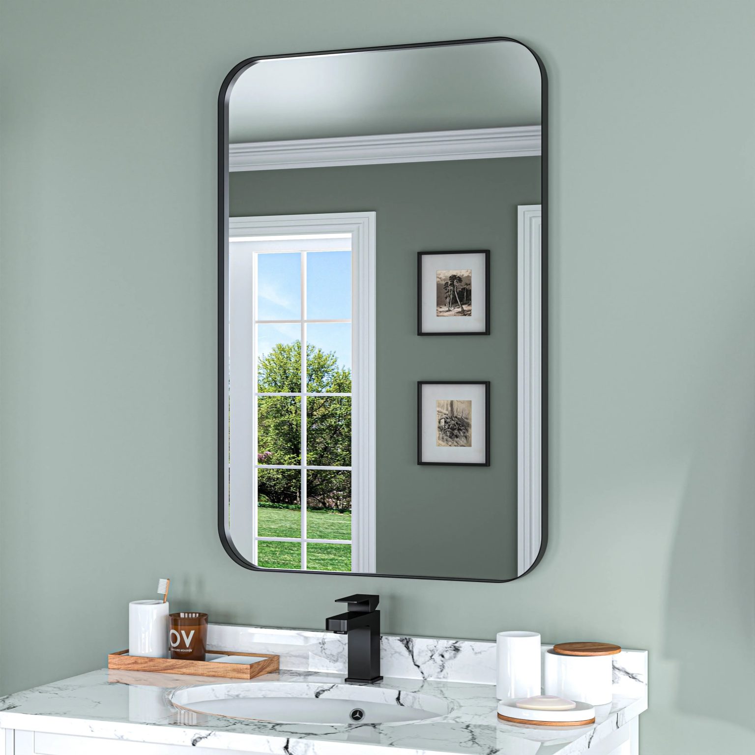 Aluminum Alloy Rounded Corner Vanity Mirror, Modern Wall Mounted Mirror for Bathroom, Bedroom and Home Decor