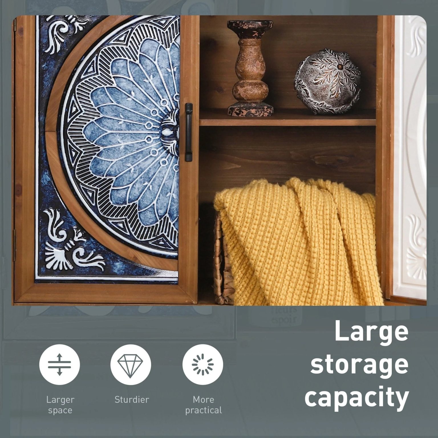 ZenVora Vintage Storage Accent Cabinet, Small Sideboard Buffet Cabinet for Bedroom, Living Room and Entryway
