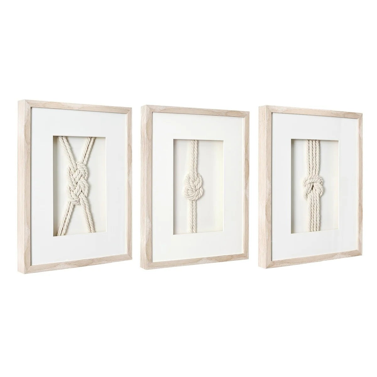 ZenVora 3-Piece Framed Nautical Knots Wall Decor Set, Natural Finish Coastal Wall Art