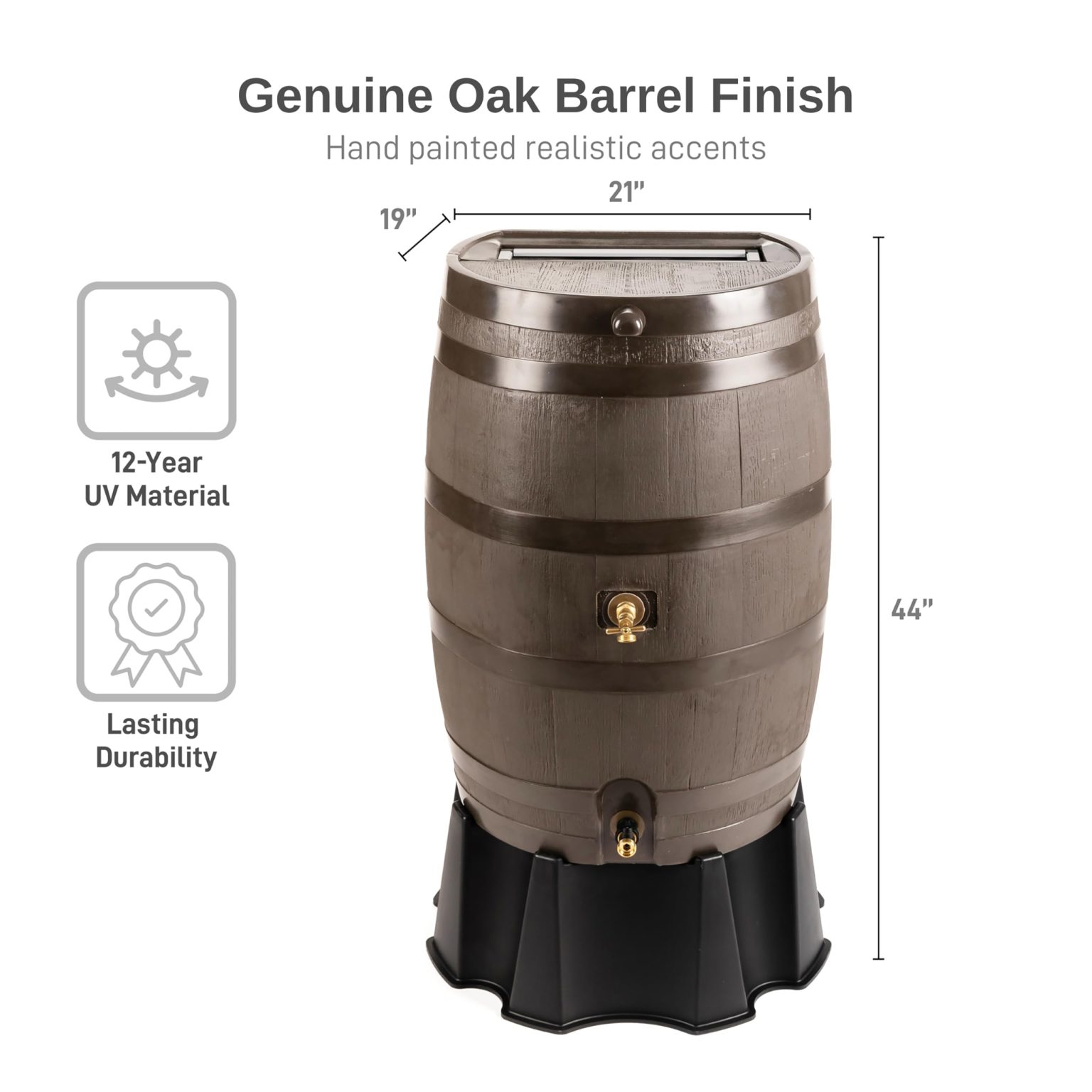 ZenVora 50 Gallon Rain Barrel with Brass Spigot, Large Outdoor Rainwater Collection and Storage Container for Garden