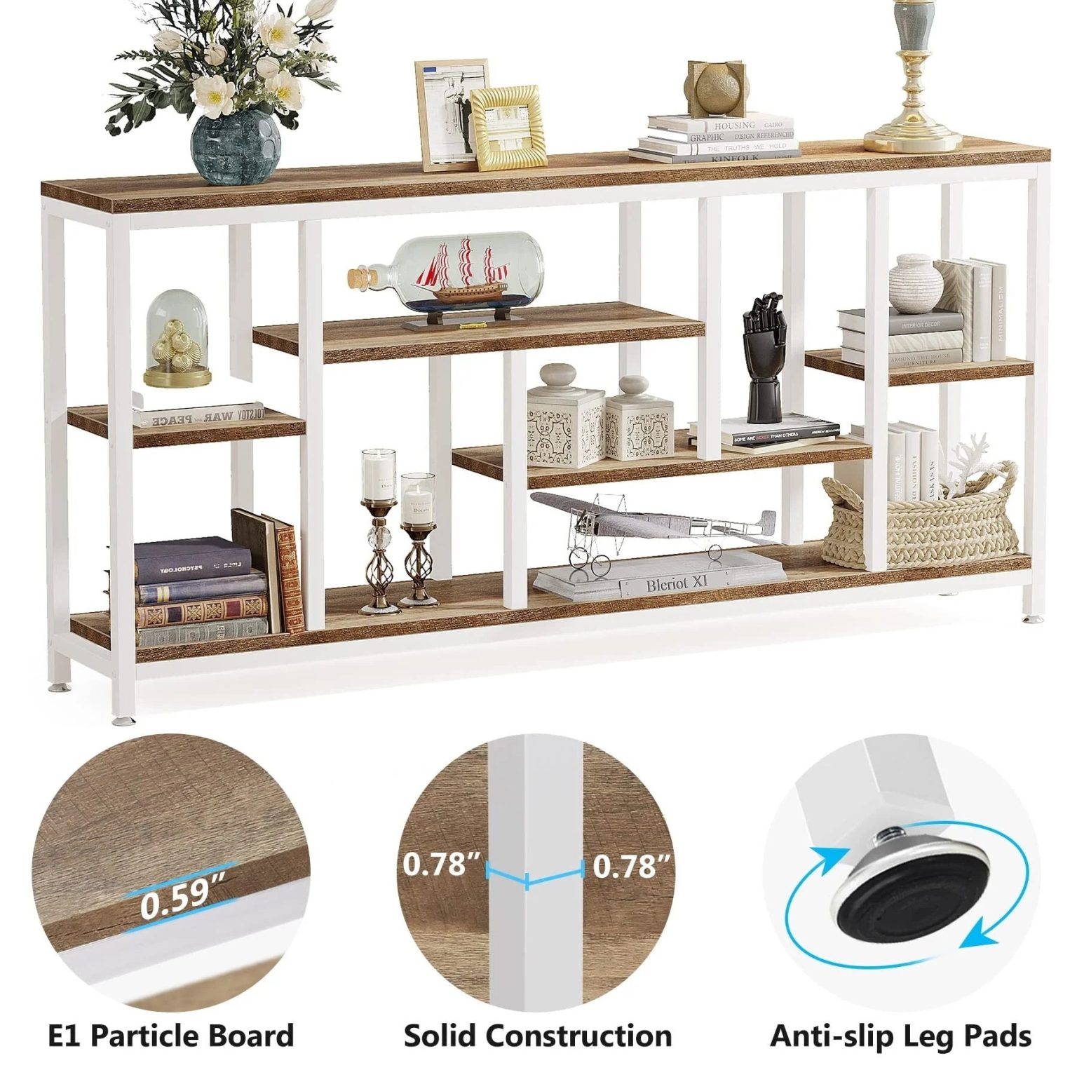 ZenVora 70.9 Inch Console Sofa Table with Storage, 3-Tier Entryway Table for Hallway