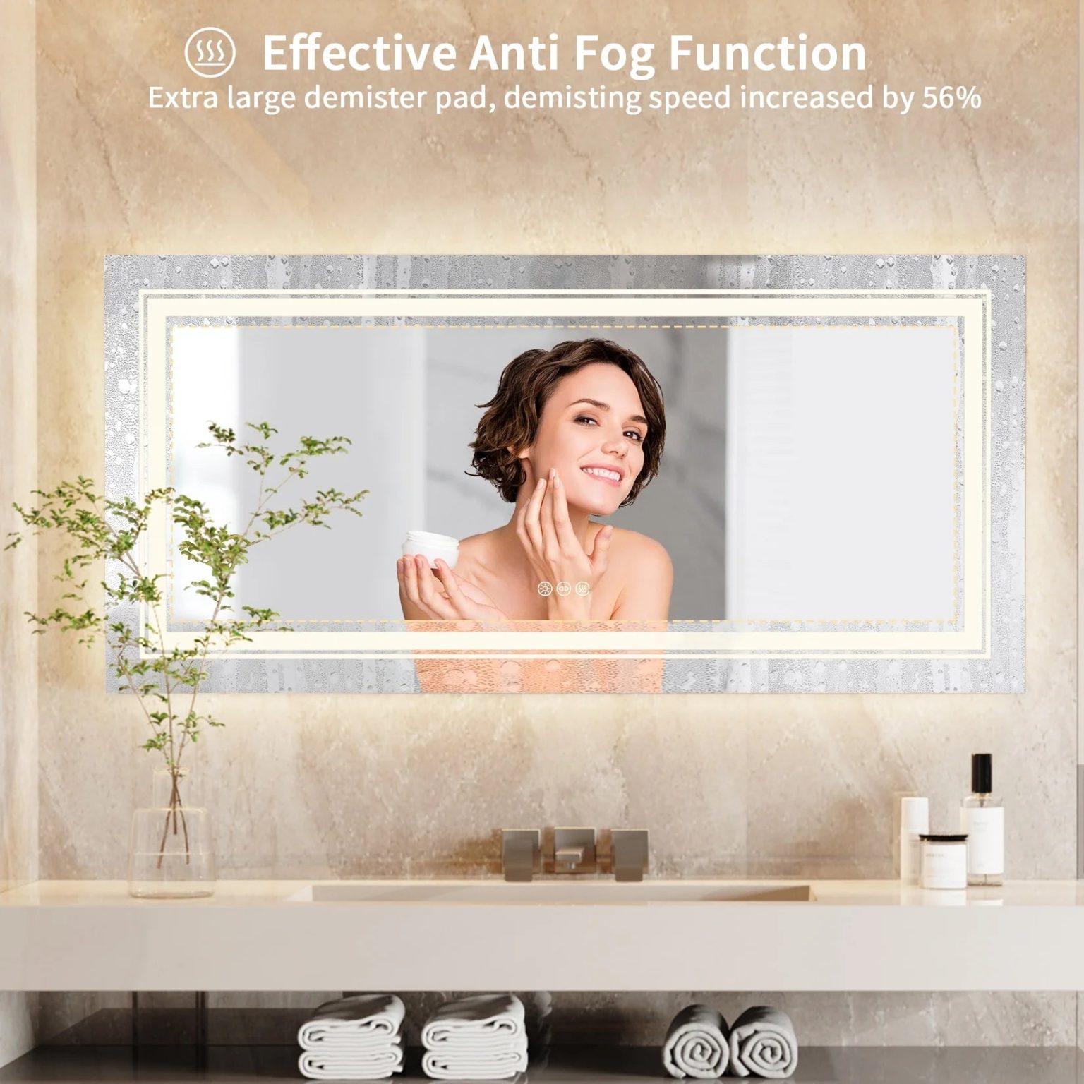 ZenVora Extra Large LED Lighted Bathroom Mirror, Anti-Fog Wall Mounted Vanity Mirror with 3 Colors