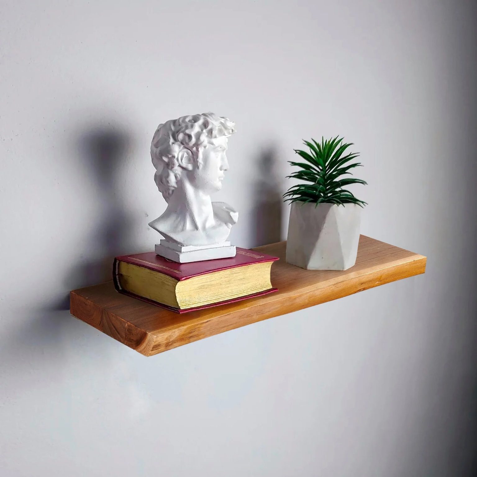 ZenVora 1 Piece Teak Wood Wall Shelf with Live Edge, Rustic Floating Shelf for Home Decor
