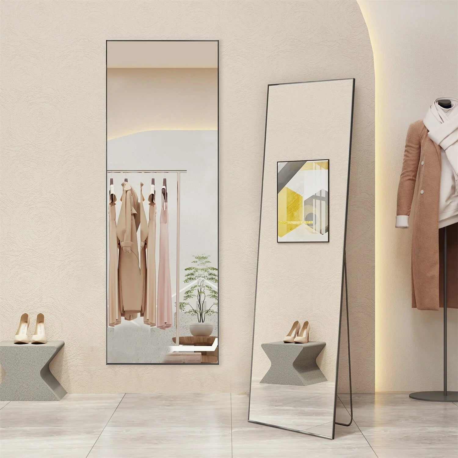 ZenVora Full Length Mirror with Stand, Aluminum Alloy Frame Full Body Floor Mirror for Bedroom and Cloakroom