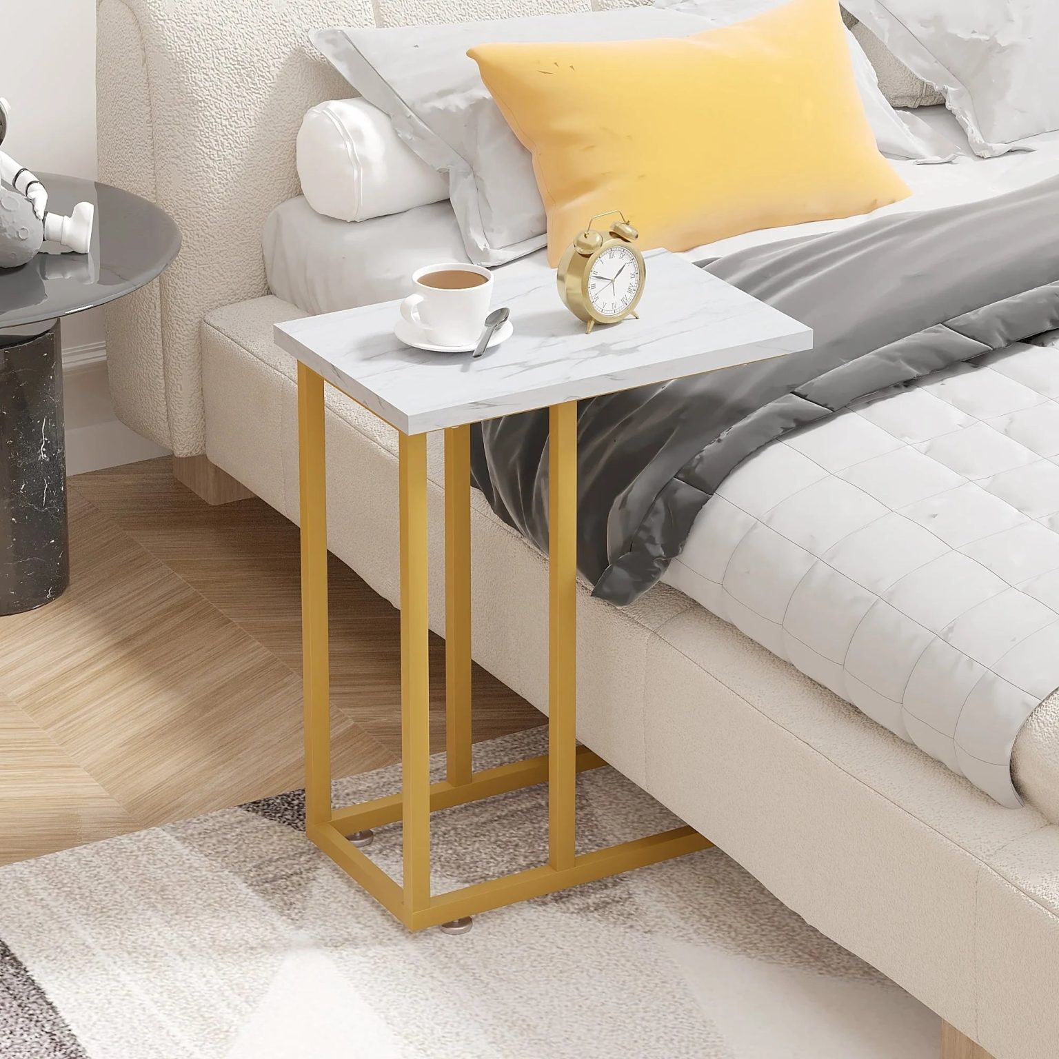 ZenVora Set of 2 C-Shaped Sofa Side Tables, Small End Tables for Living Room, Bedside and TV Tray