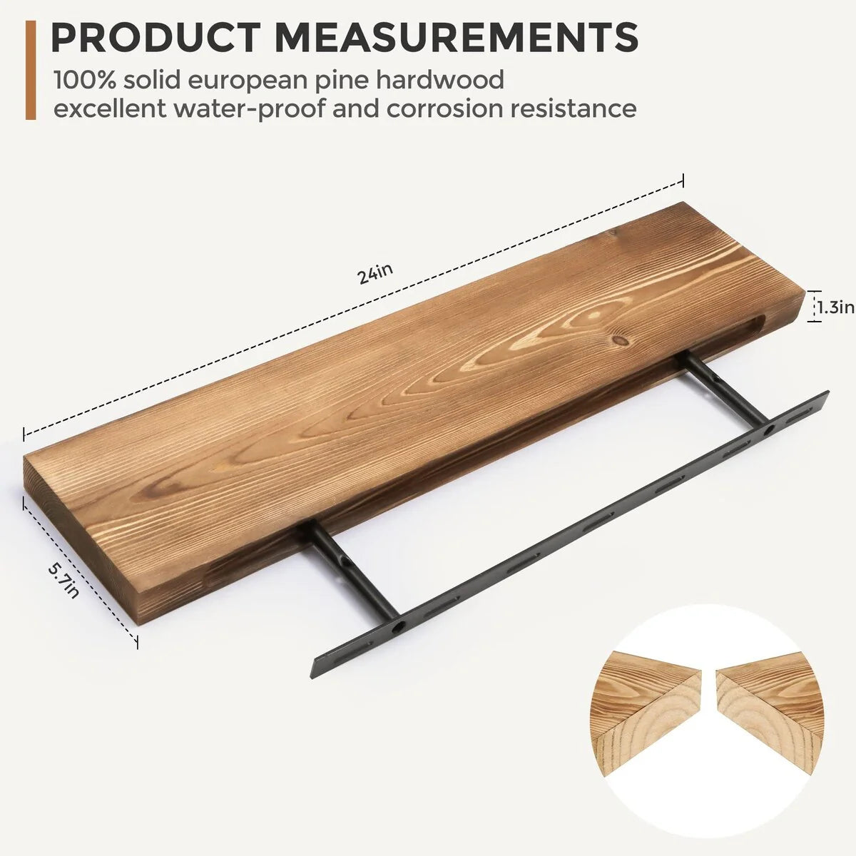 ZenVora Set of 2 Handcrafted European Pine Floating Wall Shelves, Natural Rustic Wood
