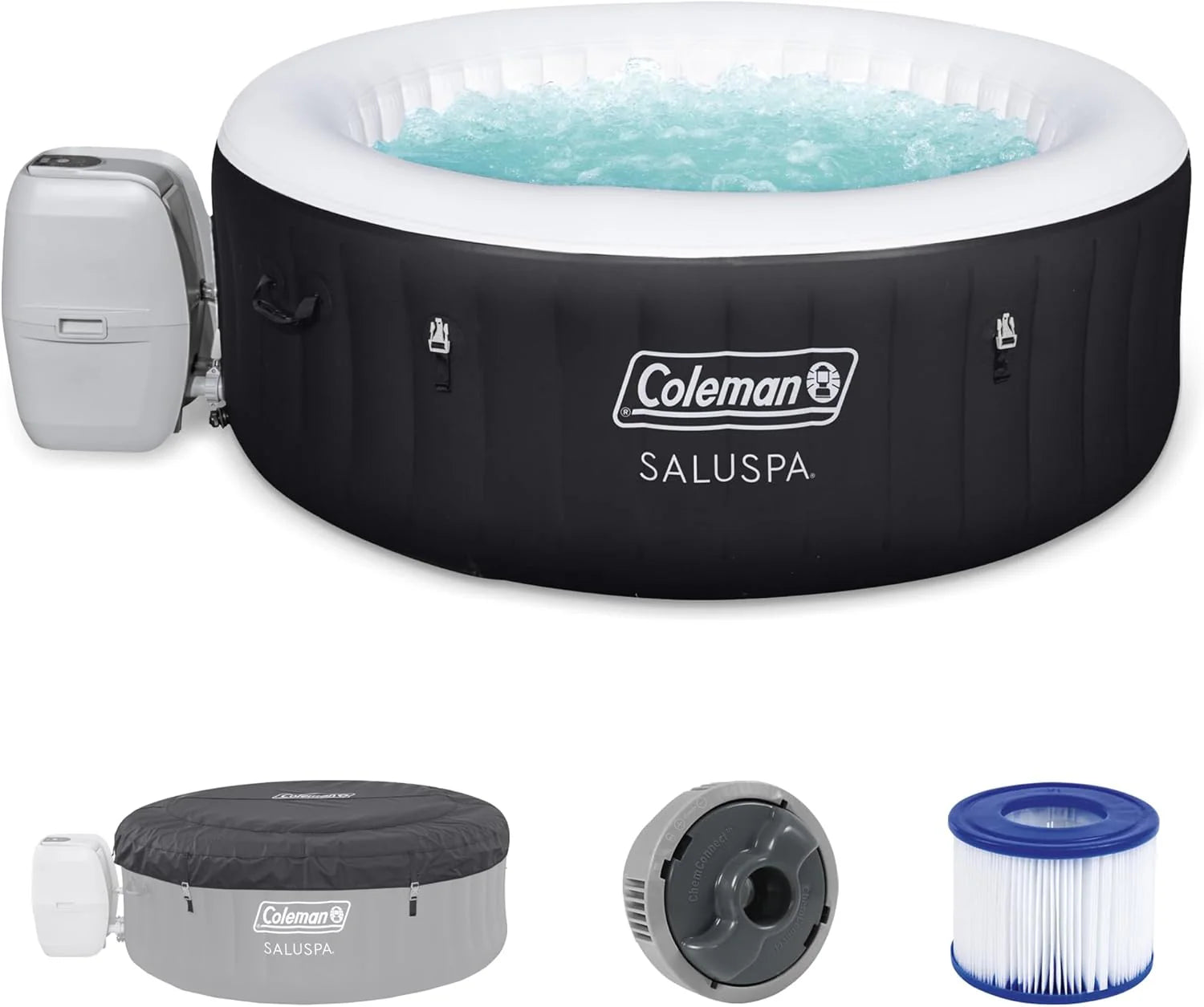 ZenVora 2-4 Person Inflatable Hot Tub, Portable Round Outdoor Spa with 120 Soothing Air Jets and Insulated Cover, Black
