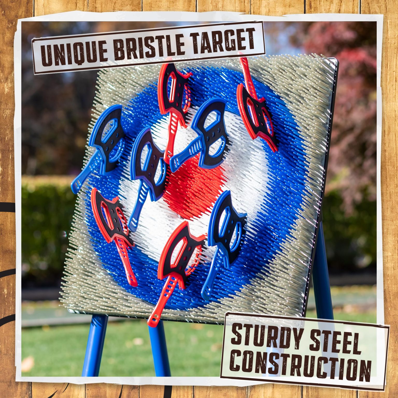 ZenVora Deluxe Steel Frame Axe Throw Target Game Set – 8 Foam Axes, Indoor/Outdoor Use