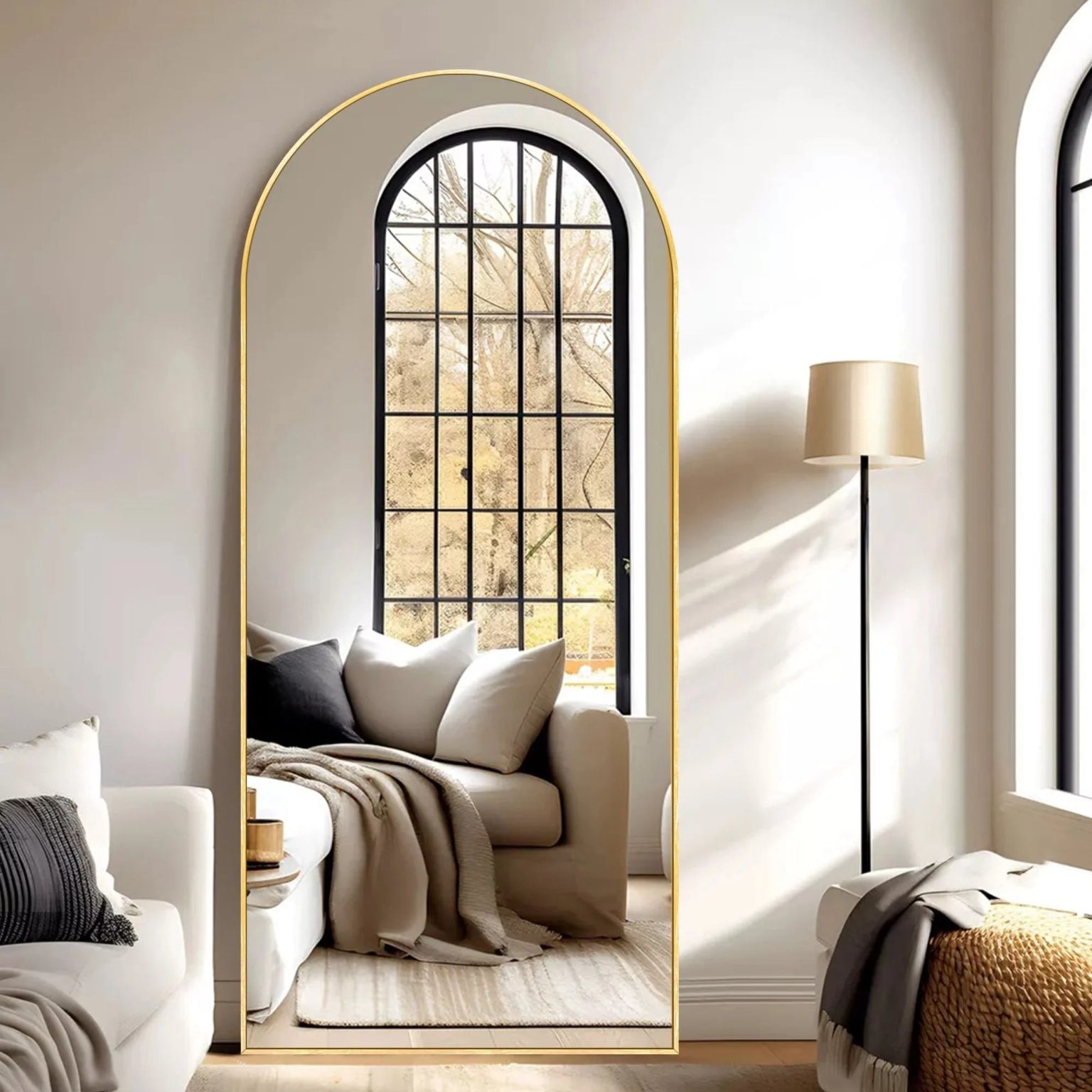 ZenVora Modern Arched Full Length Floor Mirror, Aluminum Alloy Frame Standing Full Body Mirror