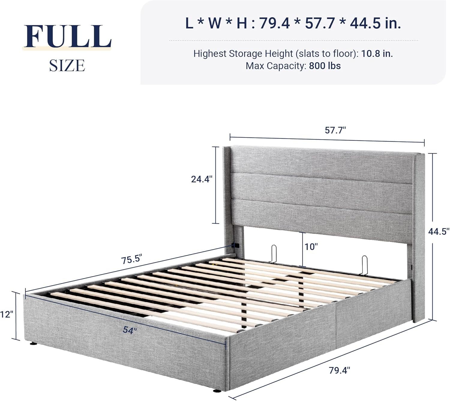 ZenVora Queen Size Lift Up Storage Bed with Wingback Headboard, Upholstered Platform Bed Frame with Hidden Storage