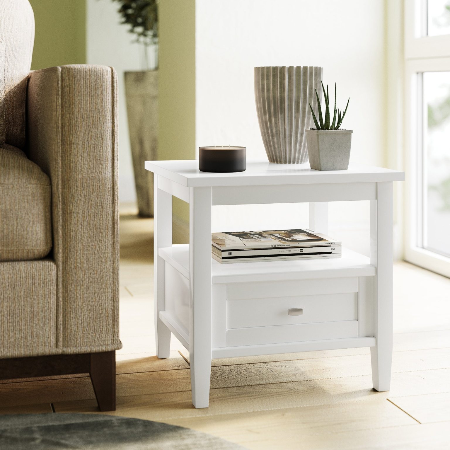 ZenVora 20 Inch Wide Solid Wood Rectangle End Table, Transitional Side Table