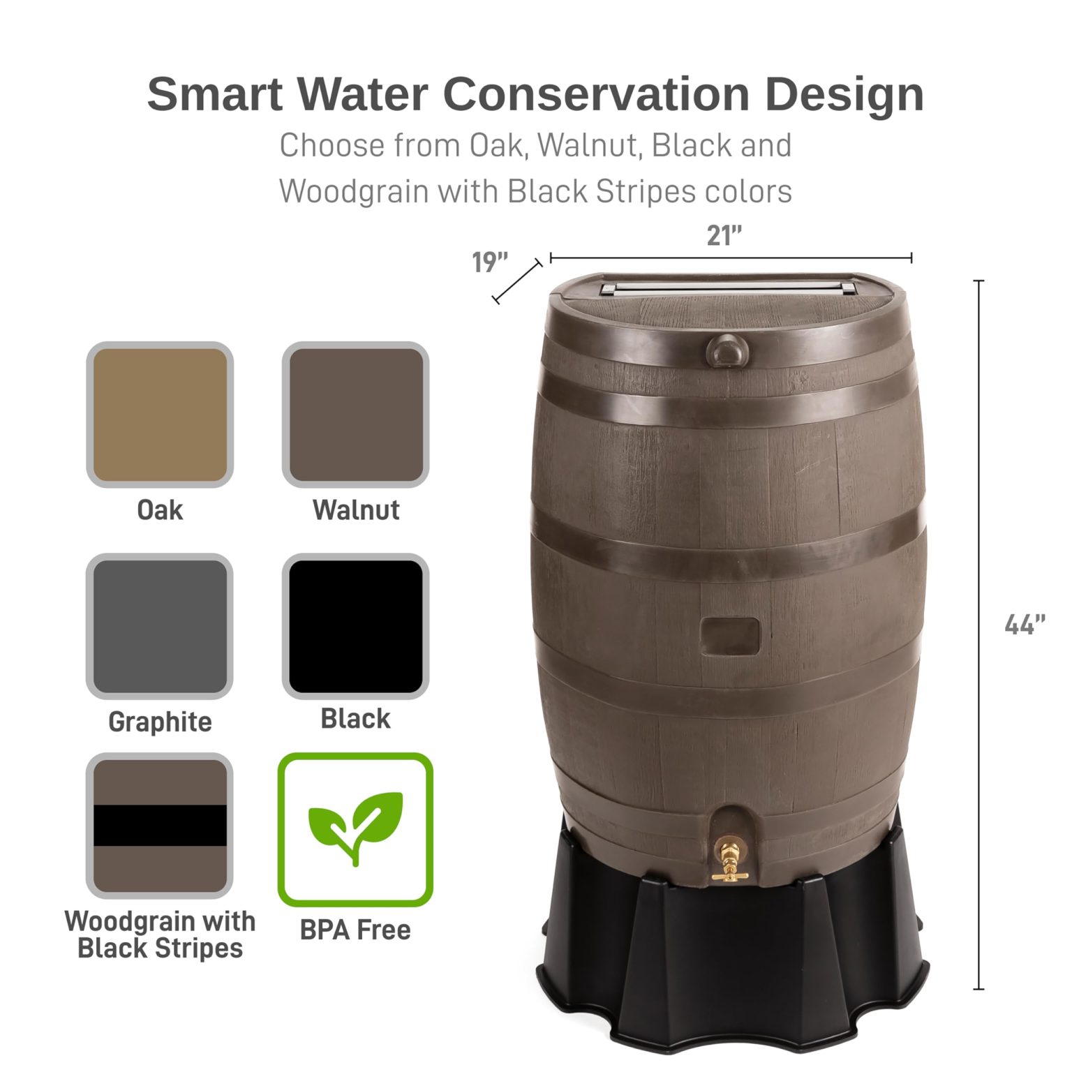 ZenVora 50 Gallon Rain Barrel with Brass Spigot, Large Outdoor Rainwater Collection and Storage Container for Garden