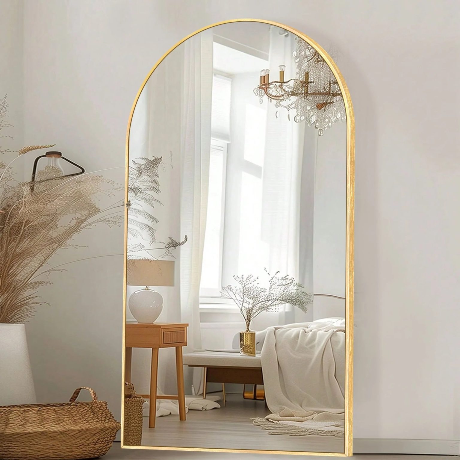 ZenVora Modern Arched Full Length Floor Mirror, Aluminum Alloy Frame Standing Full Body Mirror