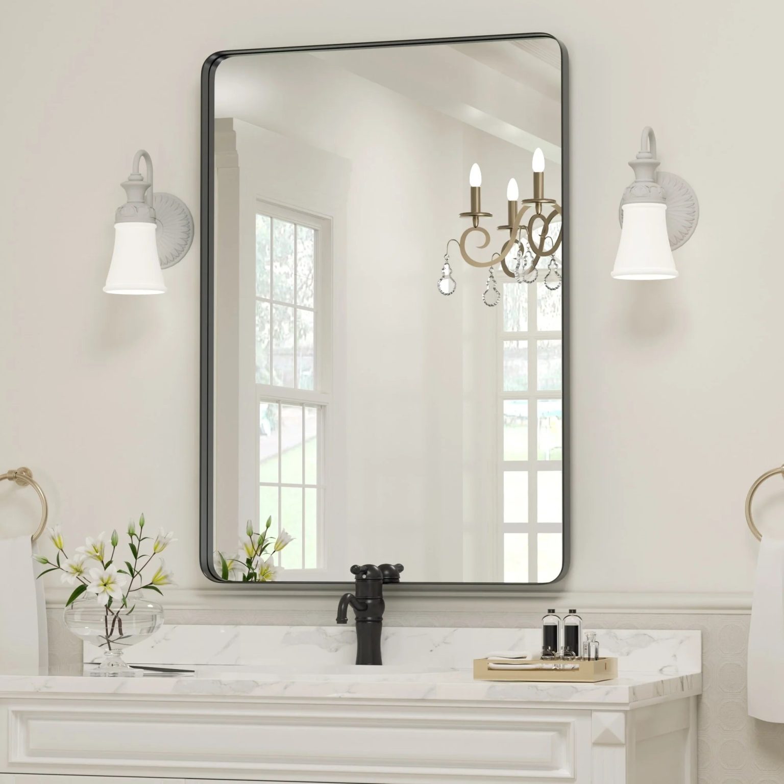 ZenVora Wall Mirror Vanity Mirror, Bathroom Mirror with Rounded Corners, 1 Piece