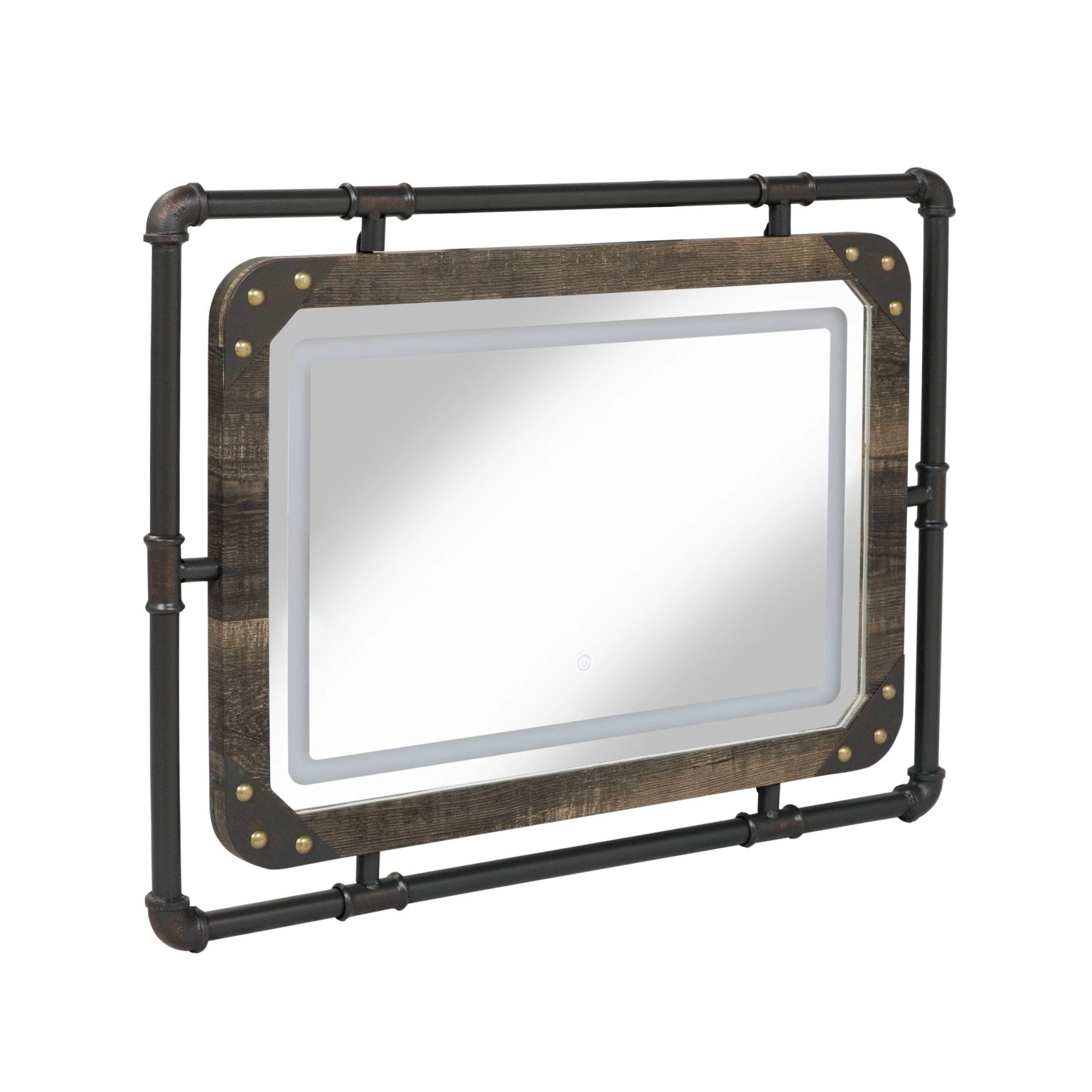 ZenVora Industrial Metal Wall Mirror with LED Lights, Modern Decorative Mirror for Home