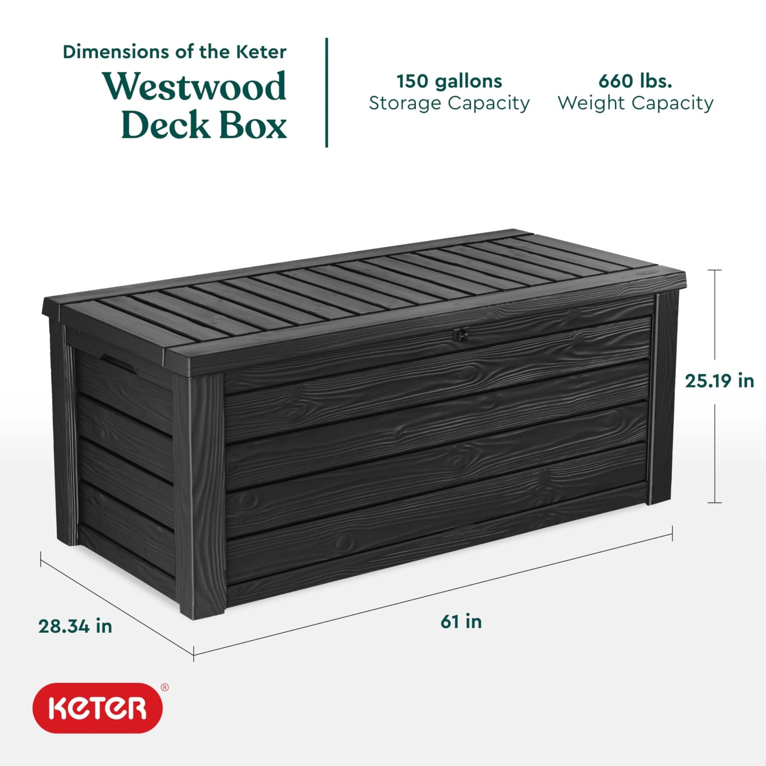 ZenVora 150 Gallon Resin Outdoor Storage Box, Large Deck Container for Patio, Garden and Yard, Dark Gray