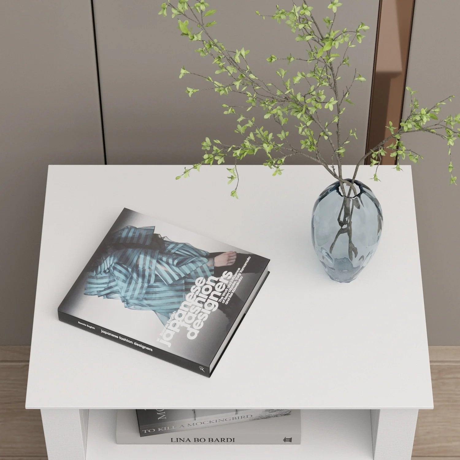 ZenVora 21.7 Inch Tall White Nightstand, 2 Drawers and 1 Open Shelf Bedside End Table