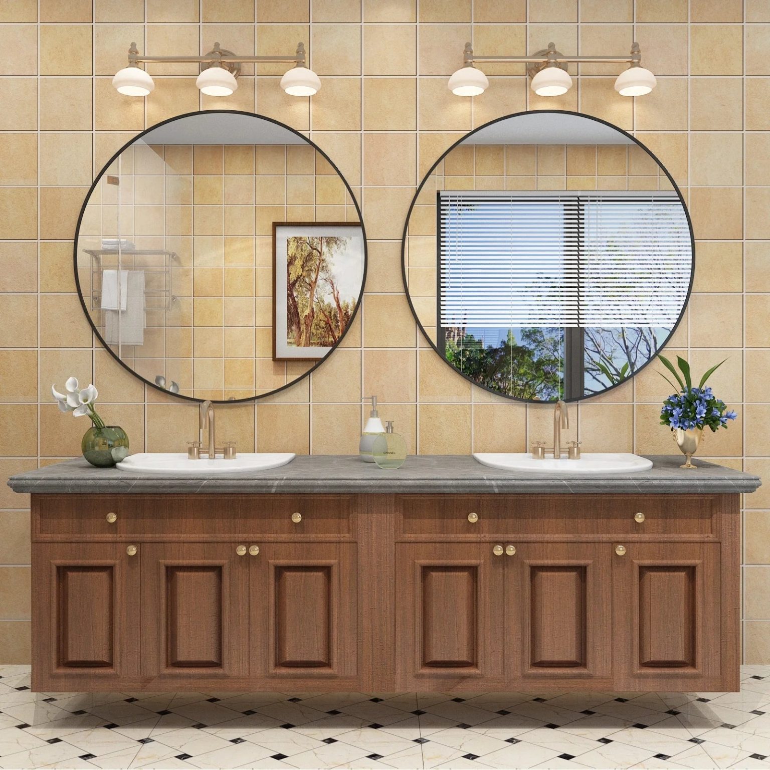 ZenVora Round Metal Black Frame Bathroom Vanity Mirror, Wall Mounted Decorative Mirror