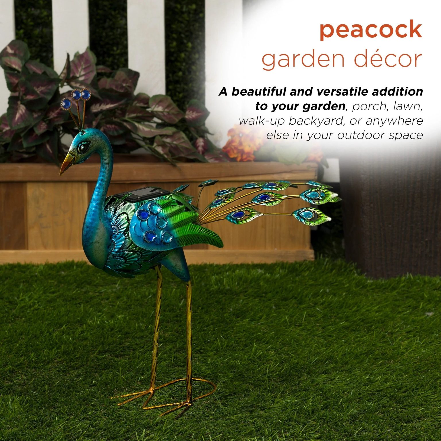 ZenVora Tall Metallic Peacock Garden Statue, Multicolor Outdoor Standing Bird Sculpture for Yard, Patio and Garden Decoration