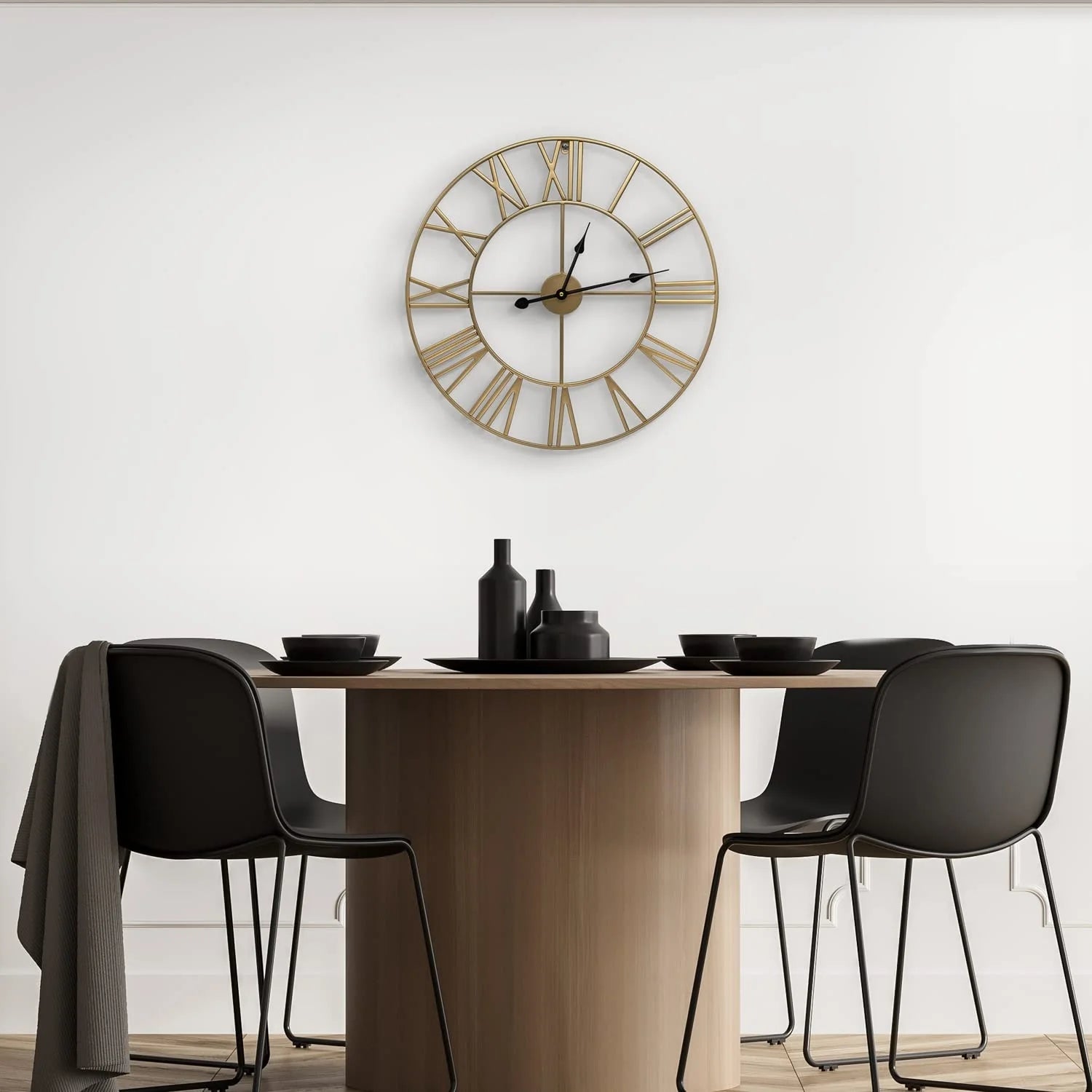 ZenVora 24 Inch Large Round Gold Metal Wall Clock, Decorative Analog Clock for Home
