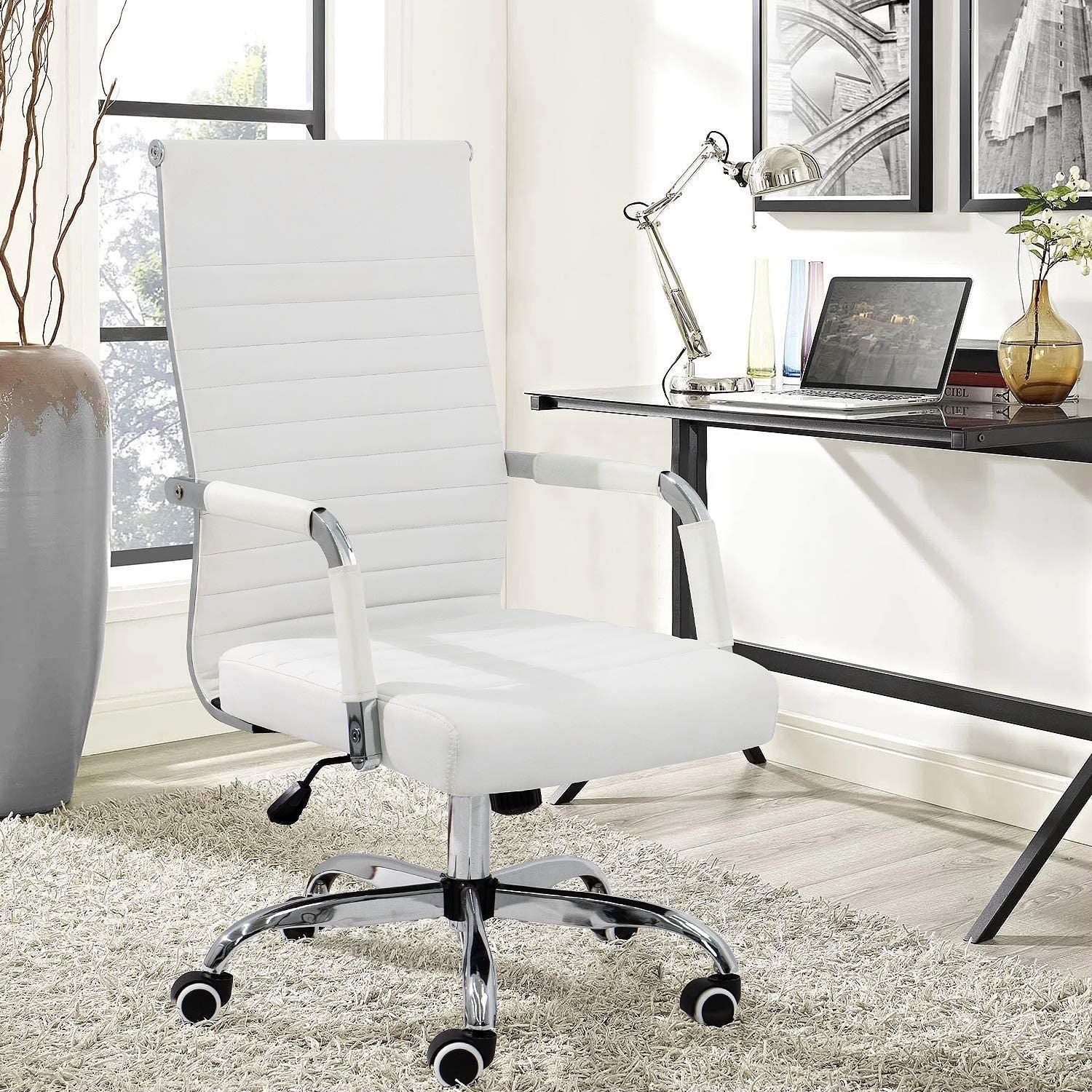 ZenVora Ergonomic Ribbed Office Chair, Modern Computer Desk Chair with Comfortable Upholstered Seat for Home and Office