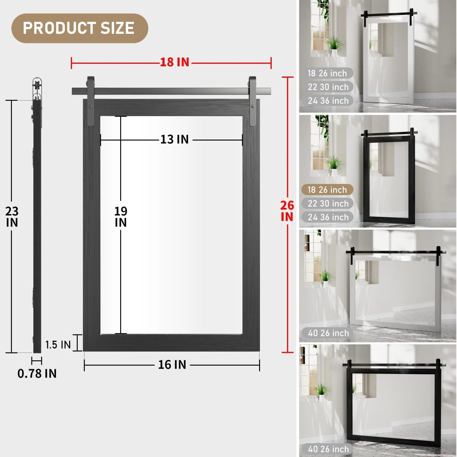 ZenVora Modern Rectangular Wall Mirror with Wood Frame, Bathroom and Barn Door Mirror, Multiple Sizes