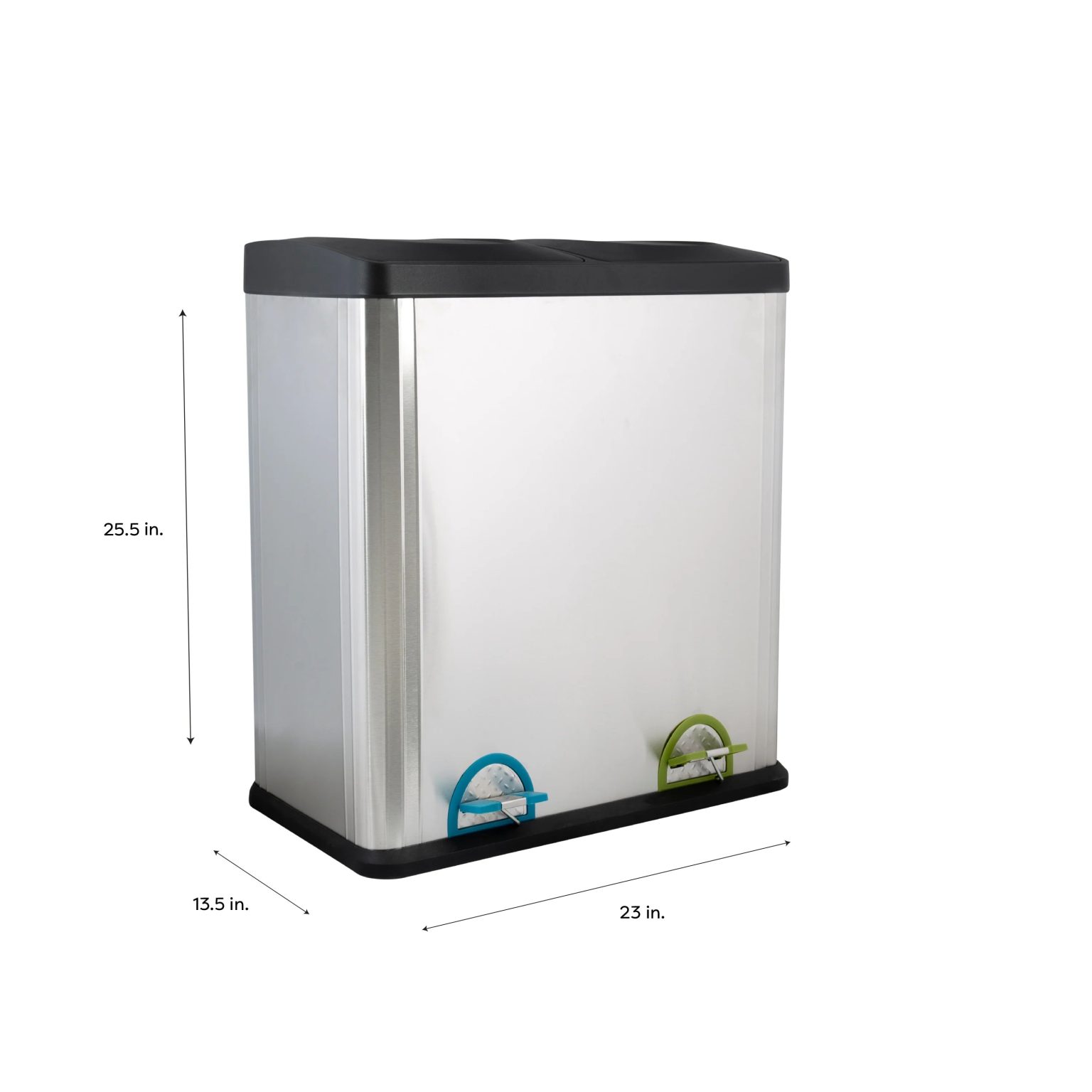 ZenVora 60L 2 Compartment Stainless Steel Recycling Bin, Dual Section Trash Sorter Container for Kitchen, Home & Office