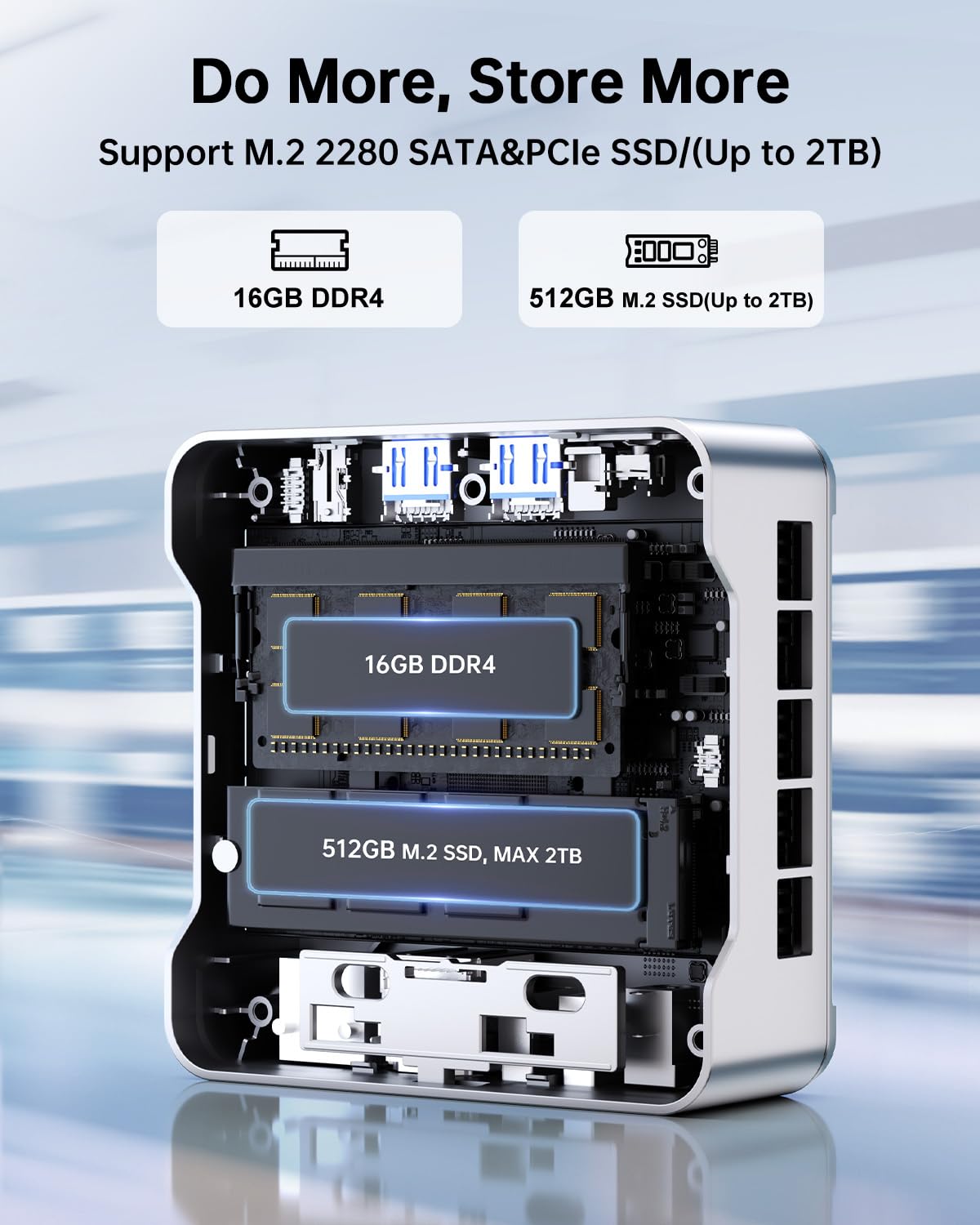 ZenVora Mini PC, 16GB RAM, 512GB M.2 SSD, Compact Mini Computer for Home, Office and Everyday Computing