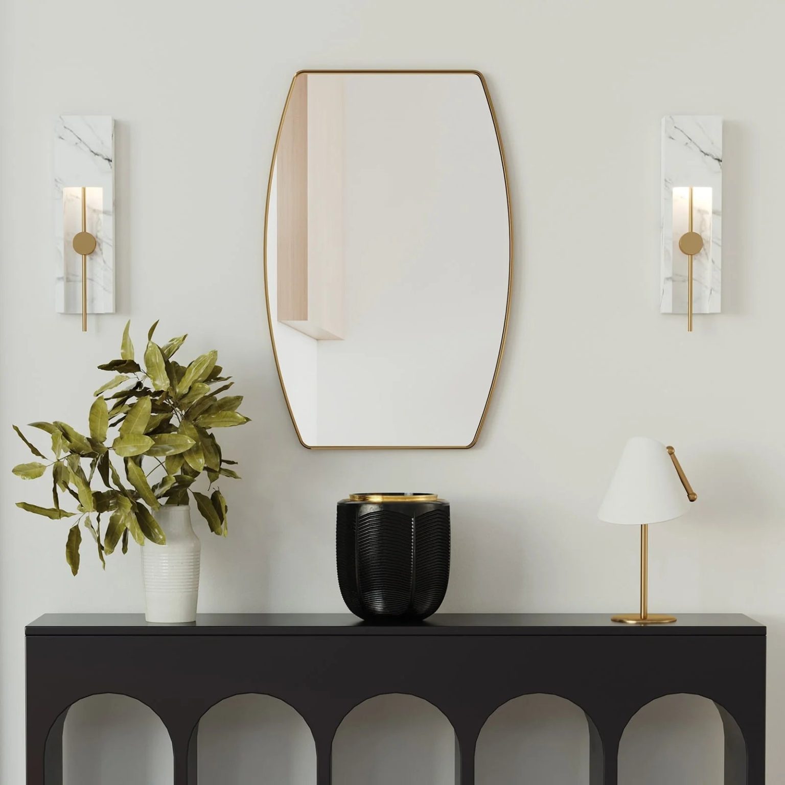 ZenVora Modern Oblong Metal Wall Mirror, Decorative Elongated Hanging Mirror for Living Room, Bedroom and Entryway