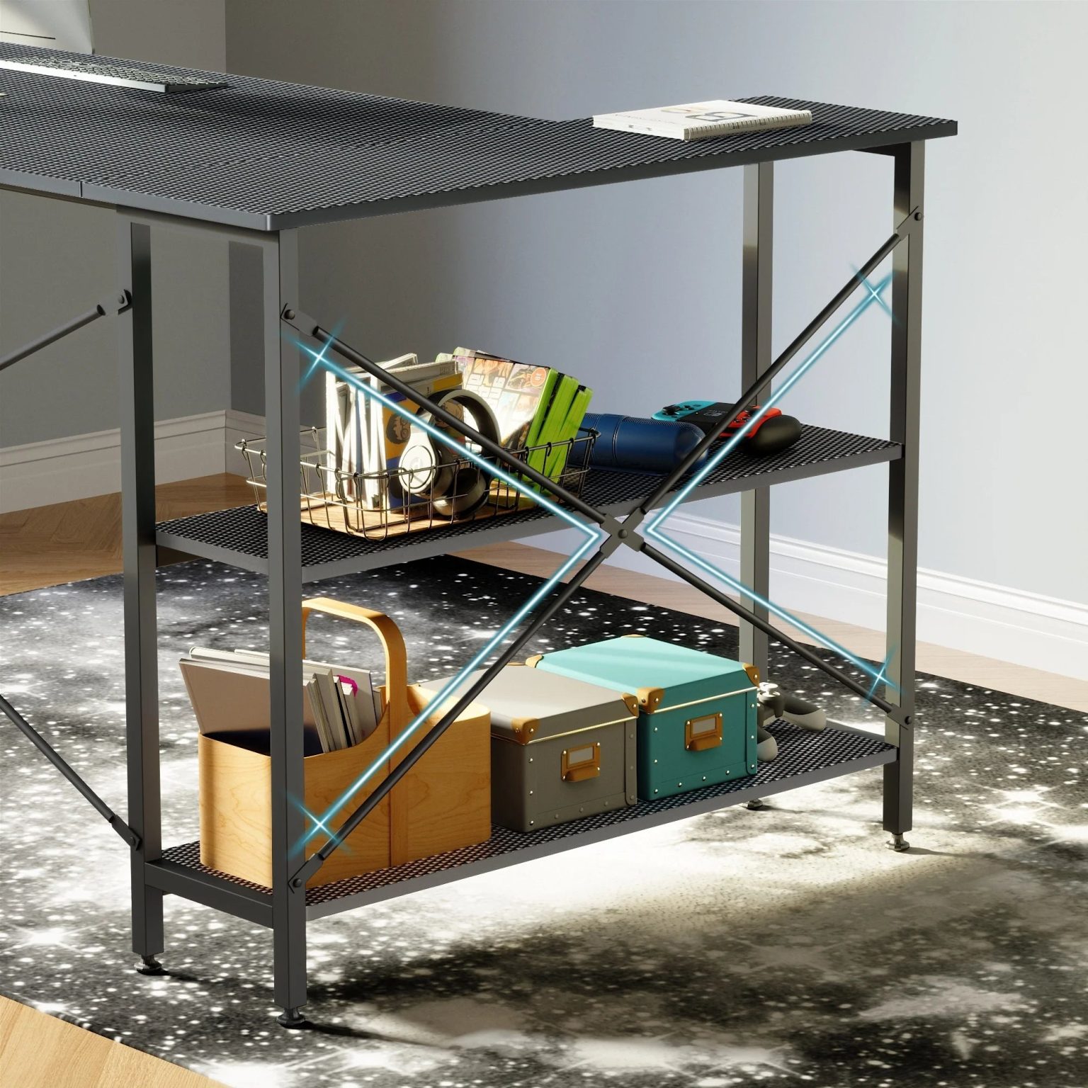ZenVora Small L Shaped Computer Desk with Storage Shelves, Compact Corner Workstation for Home Office and Study