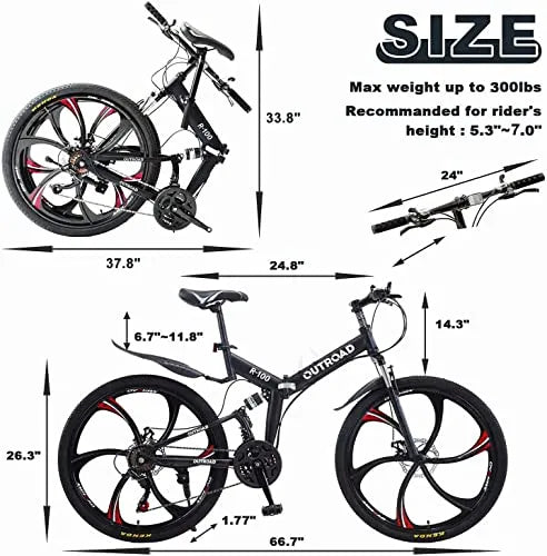 ZenVora 26-Inch Folding Mountain Bike for Adults, 21-Speed, Dual Suspension