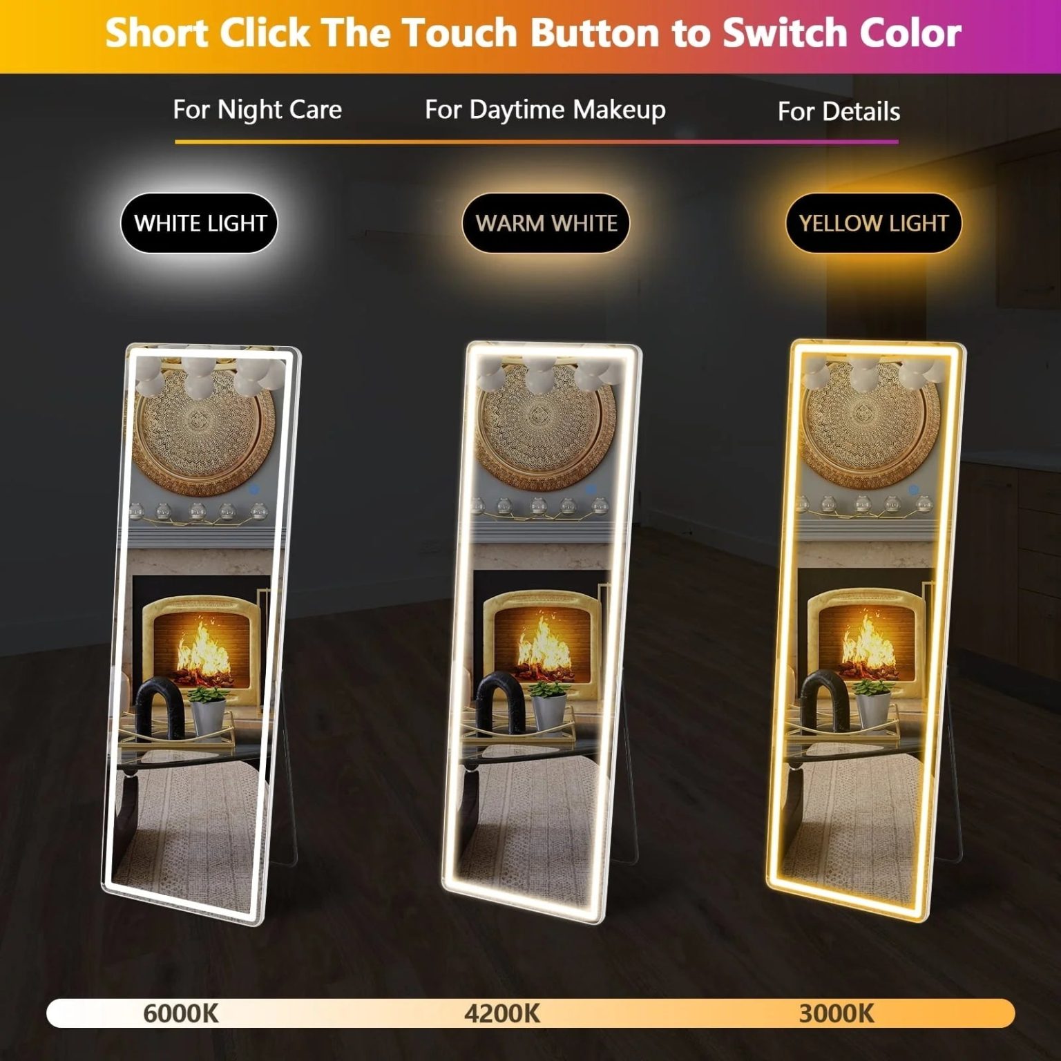 64 x 21 Inch Full Length LED Floor Mirror with Stand, Wall Mounted Full Body Mirror