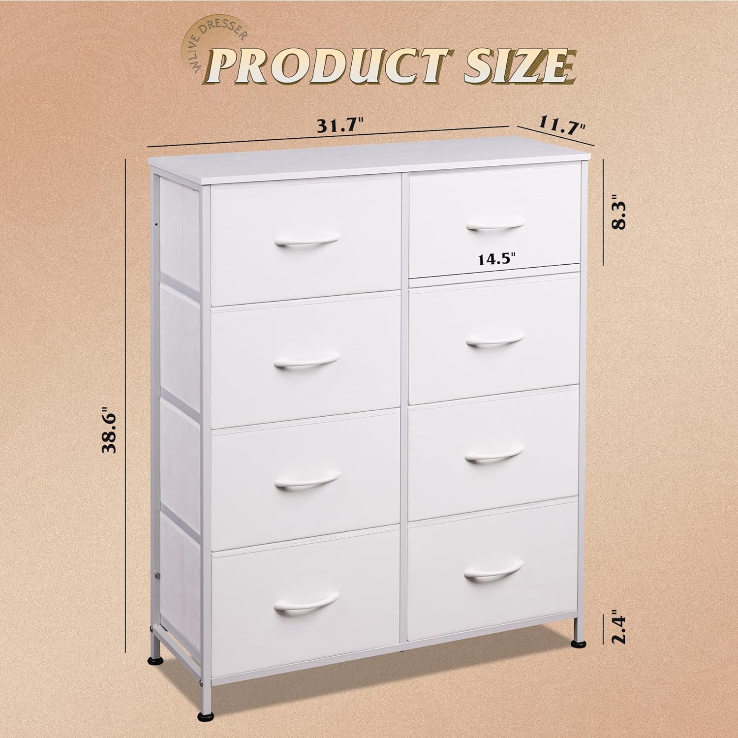 ZenVora Tall Fabric Dresser with 8 Drawers, Bedroom Storage Chest and Clothing Organizer for Home and Closet