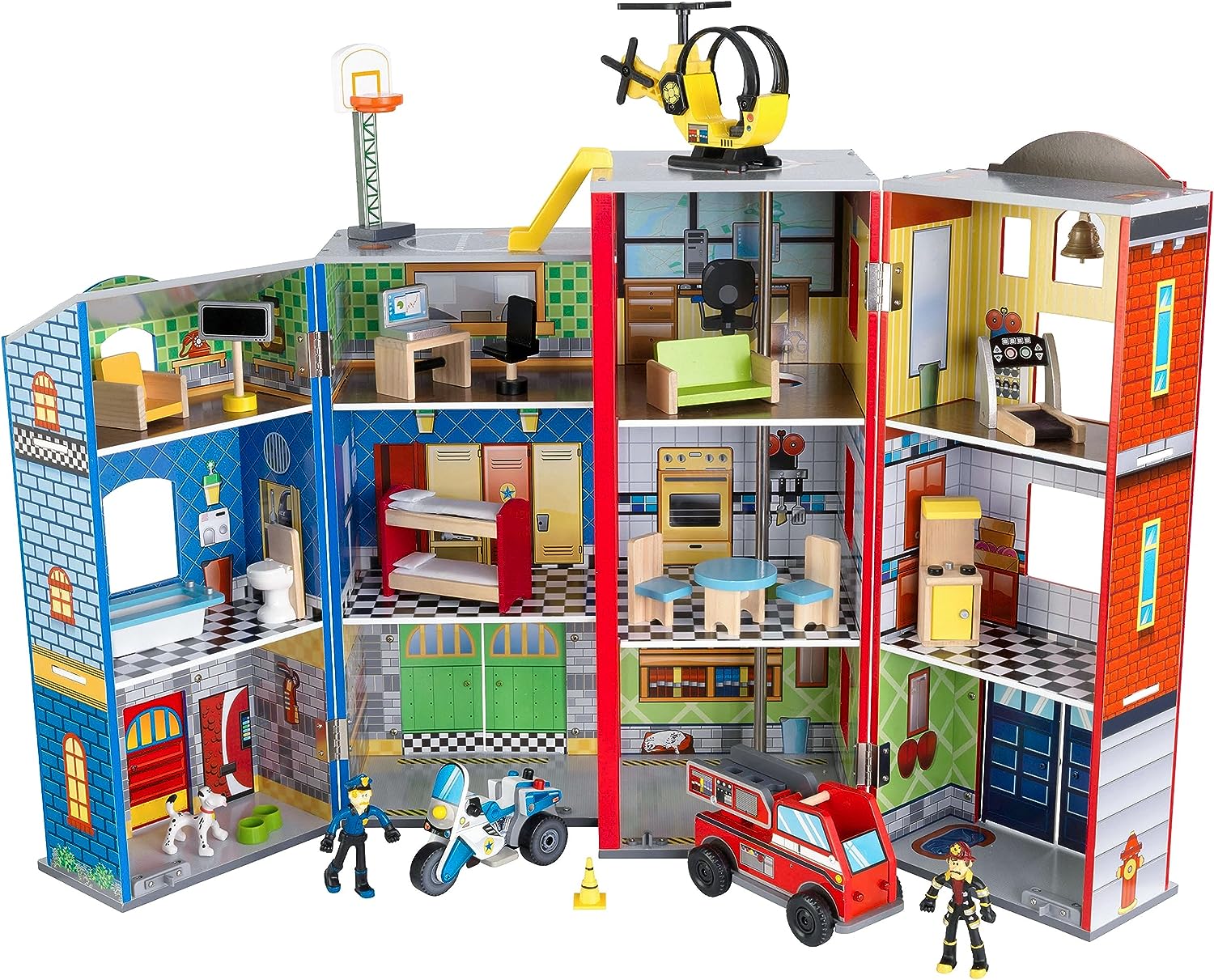 ZenVora Wooden Kids Play Set, 3-Level Playset with 26 Accessories, Foldable Design for Easy Storage, Indoor Activity Toy