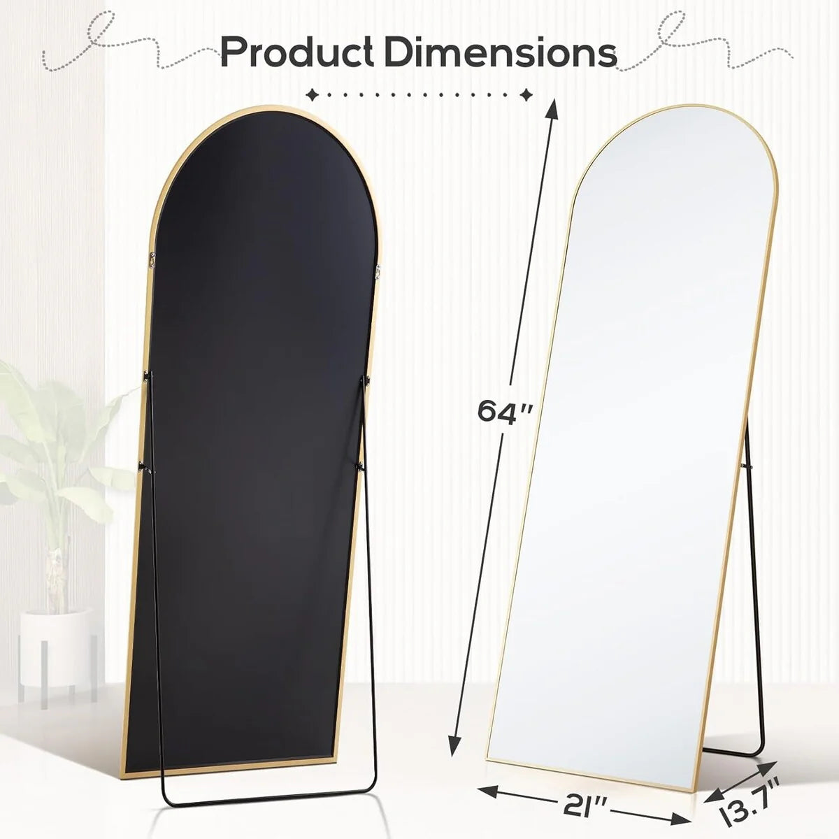 ZenVora Full Length Mirror with Stand, Aluminum Alloy Frame Full Body Floor Mirror for Bedroom and Cloakroom