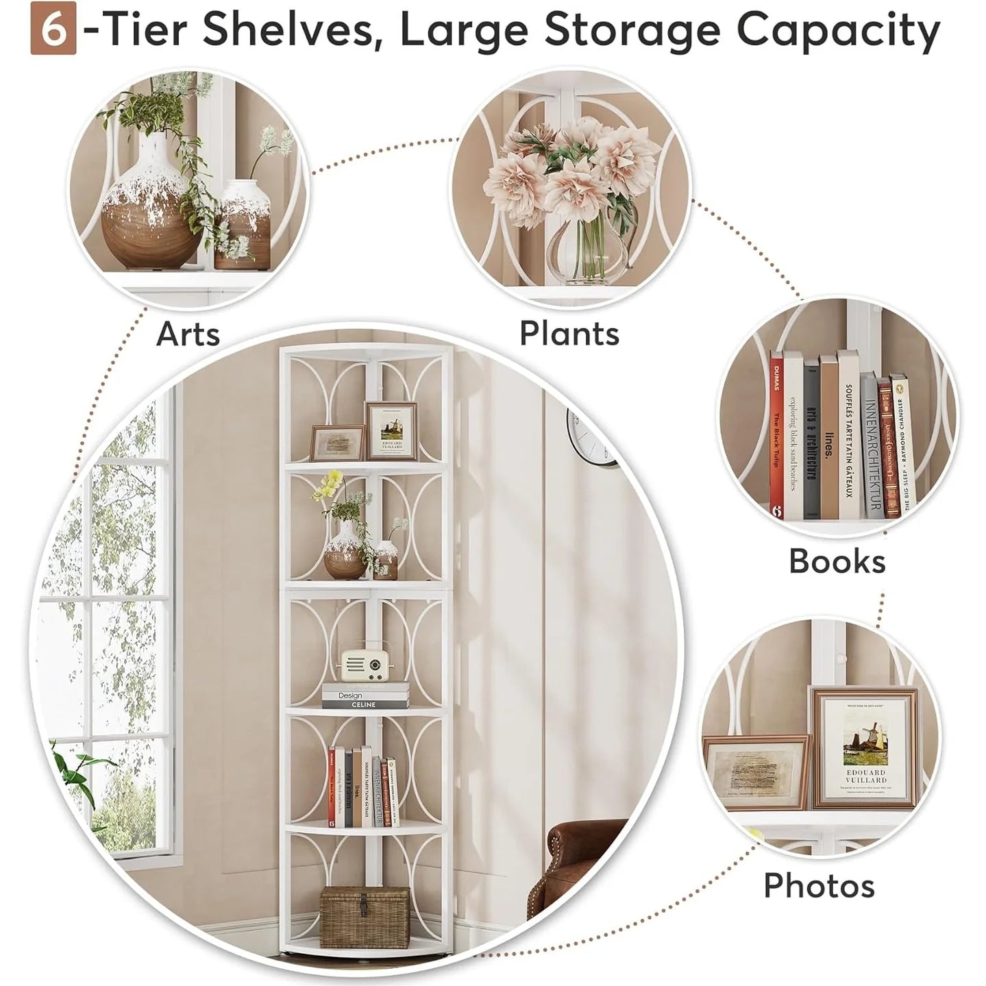 ZenVora 67 Inch Tall Corner Shelf, Freestanding Corner Bookshelf and Storage Shelving Unit
