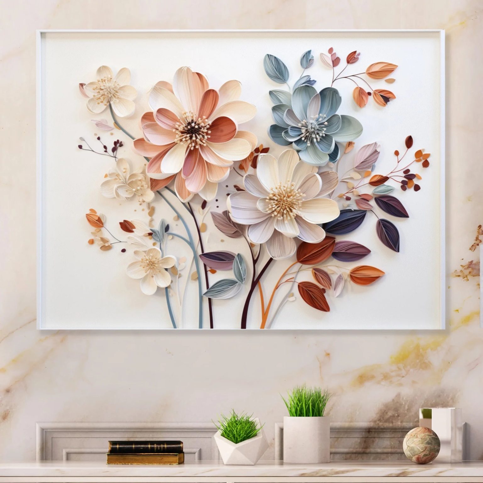 ZenVora White Botanical Collage Metal Wall Art, Abstract Botanical Decor for Living Room