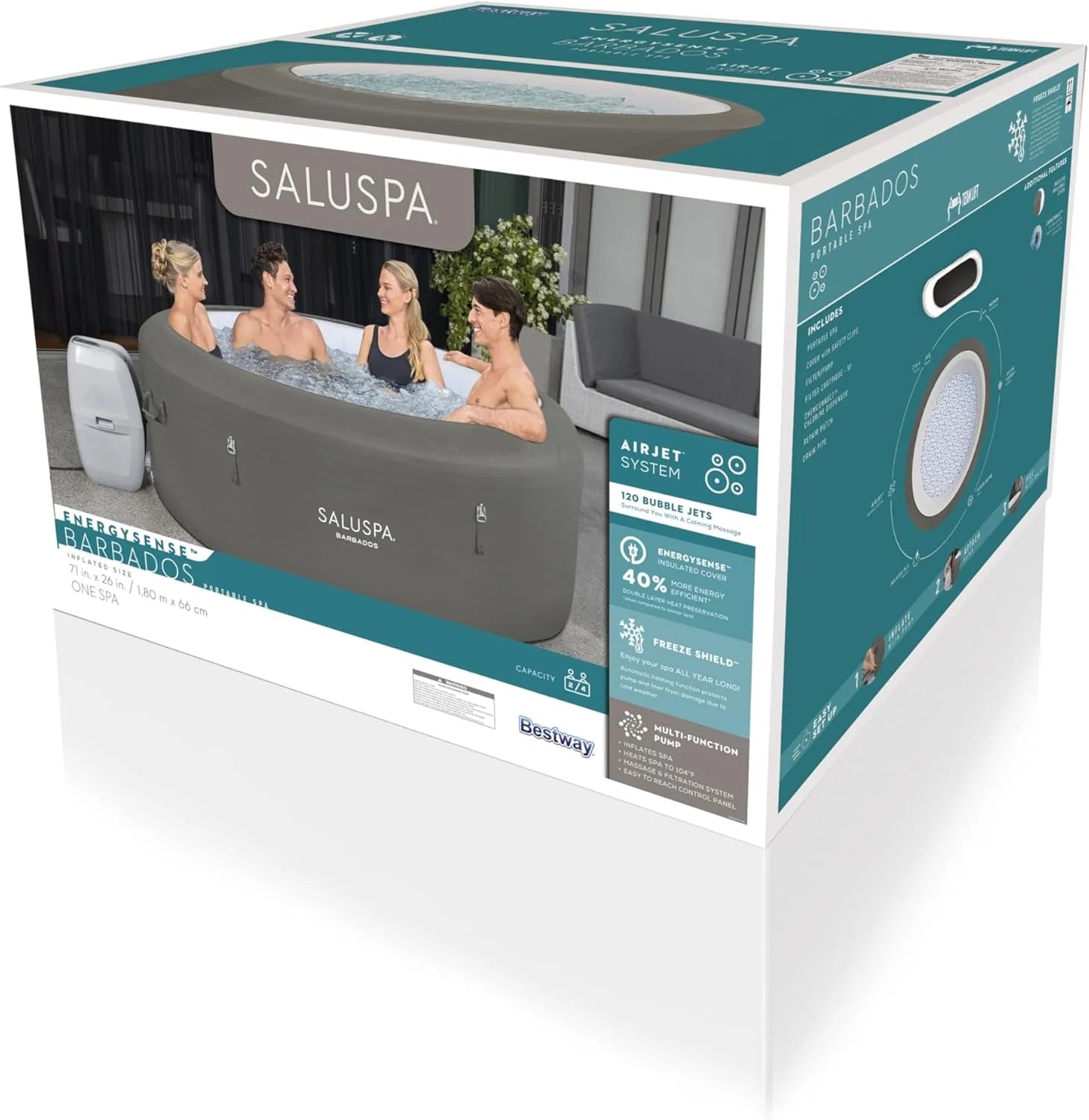 ZenVora 71 x 26-Inch Inflatable Hot Tub Spa for 2-4 Persons, Portable, with 2 Covers, Black