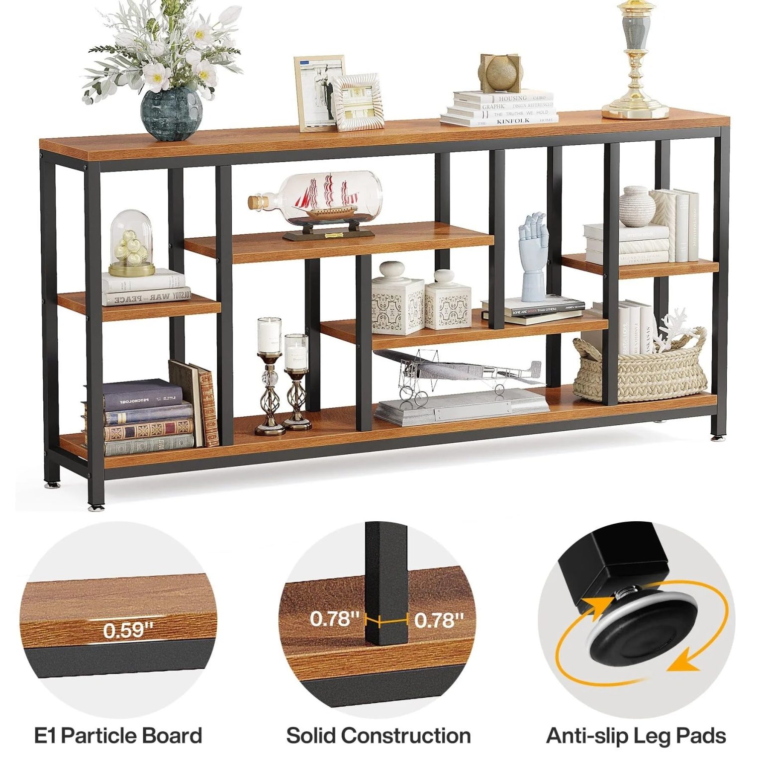 ZenVora 70.9 Inch Console Sofa Table with Storage, 3-Tier Entryway Table for Hallway