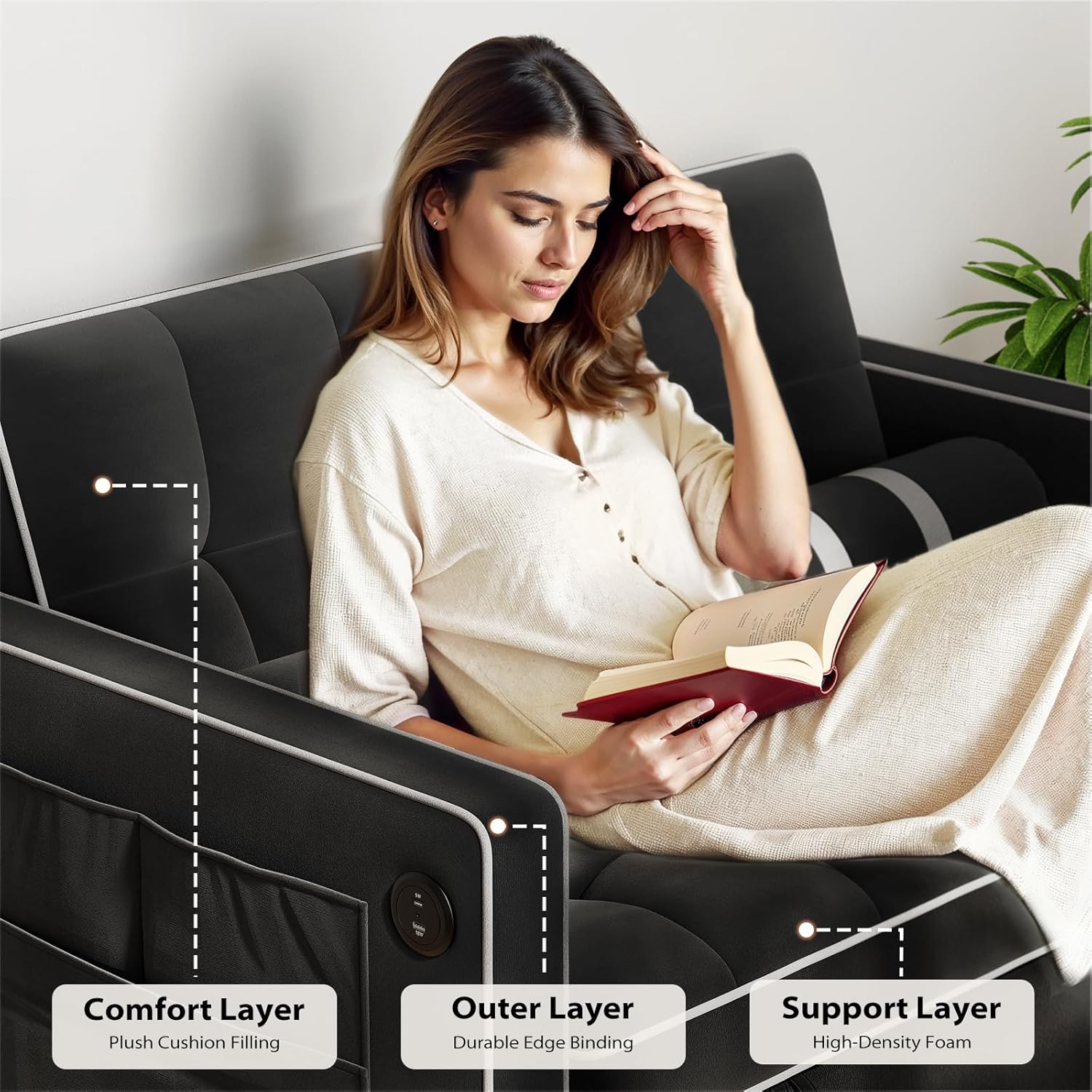 ZenVora 3-in-1 Convertible Sleeper Sofa Bed