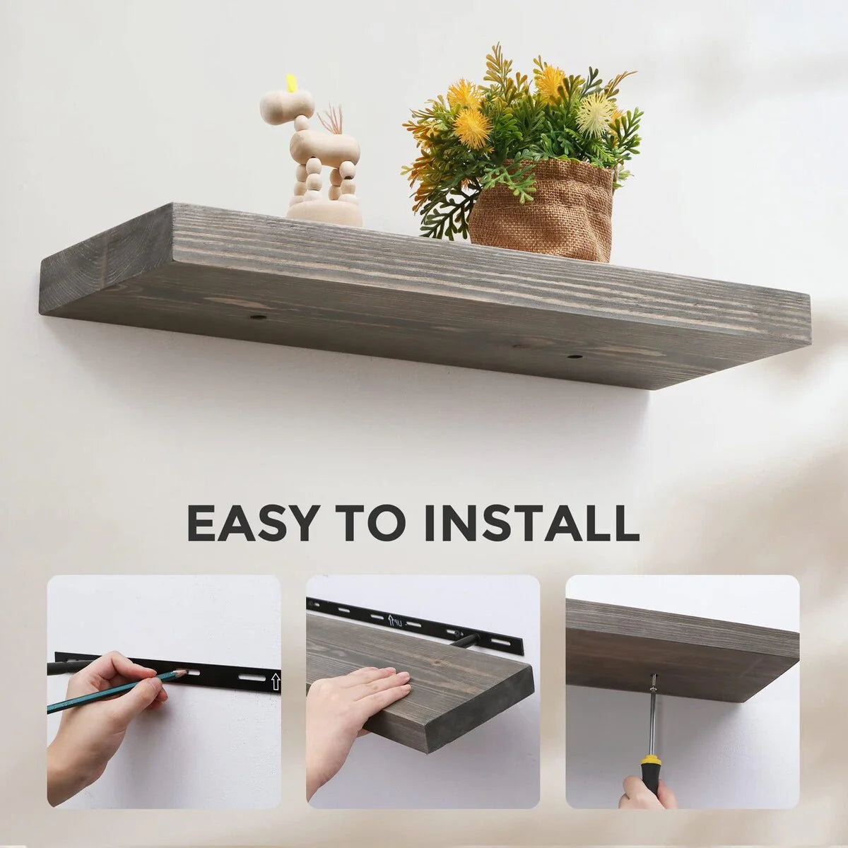 ZenVora Set of 2 Handcrafted European Pine Floating Wall Shelves, Natural Rustic Wood