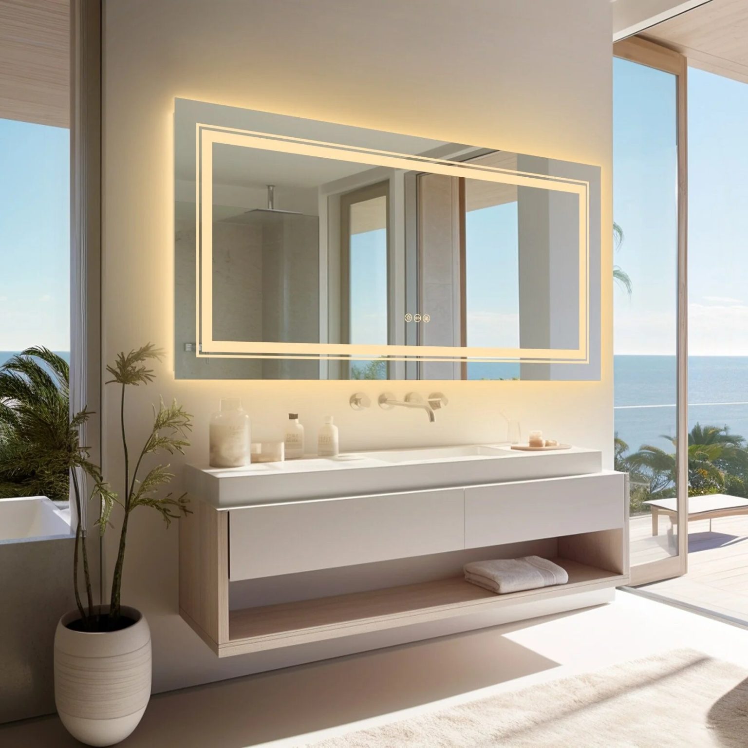 ZenVora Extra Large LED Lighted Bathroom Mirror, Anti-Fog Wall Mounted Vanity Mirror with 3 Colors