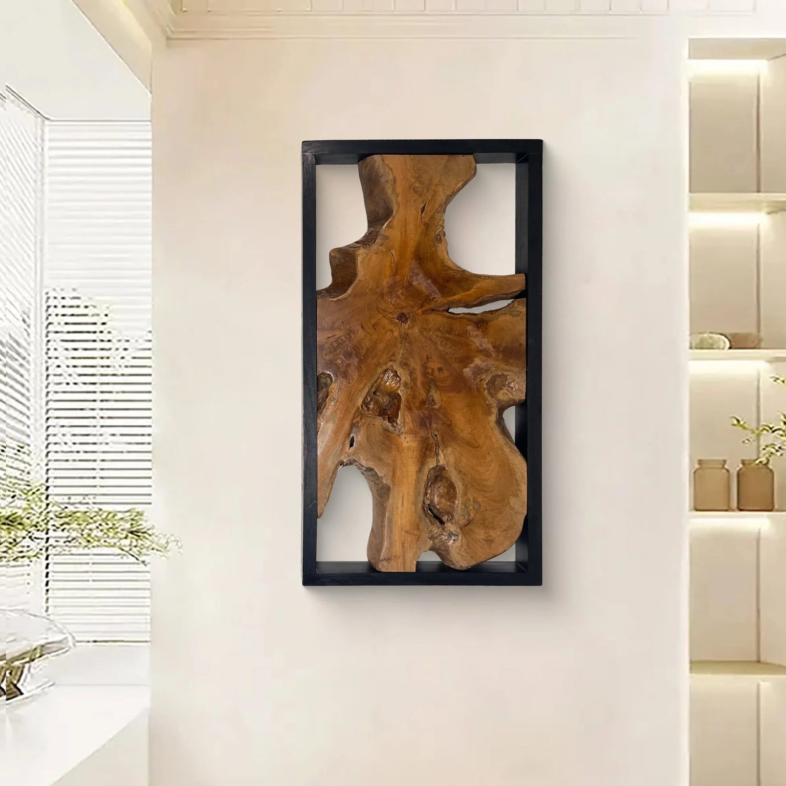 ZenVora Abstract Live Edge Teak Wood Wall Sculpture, Natural Wooden Wall Art Decor for Living Room and Home Decoration