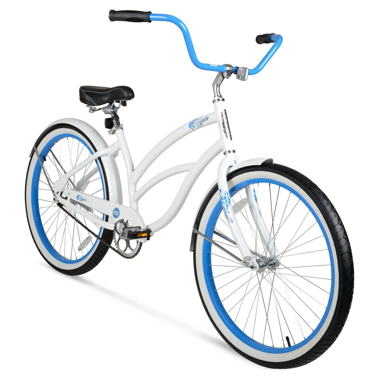 ZenVora Women's 26-Inch Beach Cruiser Bike, White with Blue Rim