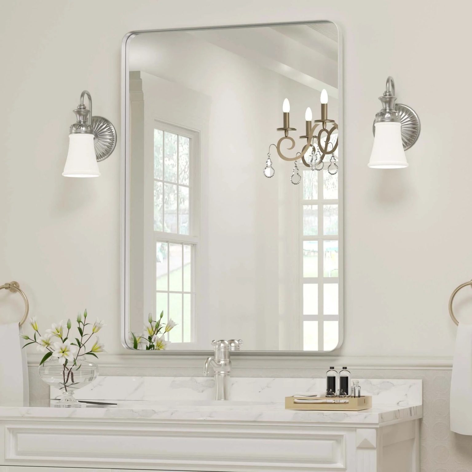 ZenVora Wall Mirror Vanity Mirror, Bathroom Mirror with Rounded Corners, 1 Piece