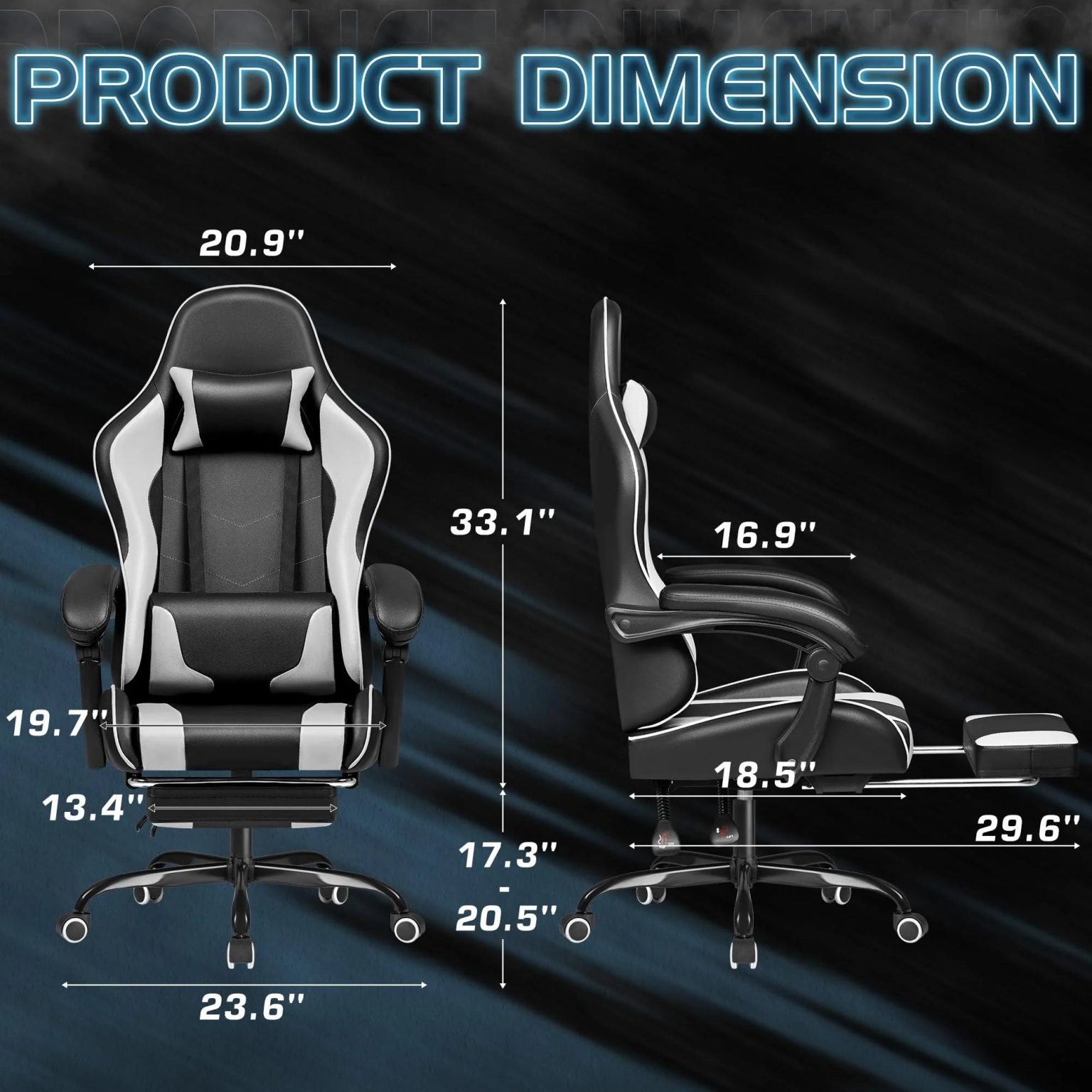 ZenVora Ergonomic Gaming Chair with Footrest and Massage Support, Reclining Computer Chair for Gaming Room and Home Office