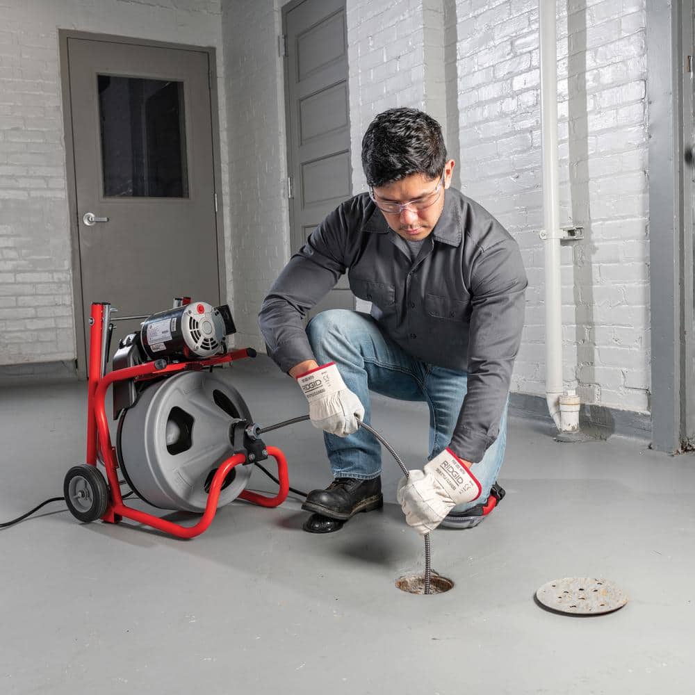 ZenVora 120V Drum Drain Cleaning Snake Auger with 3/8-In. x 75-Ft. Cable, 4-Piece Tool Set and Gloves