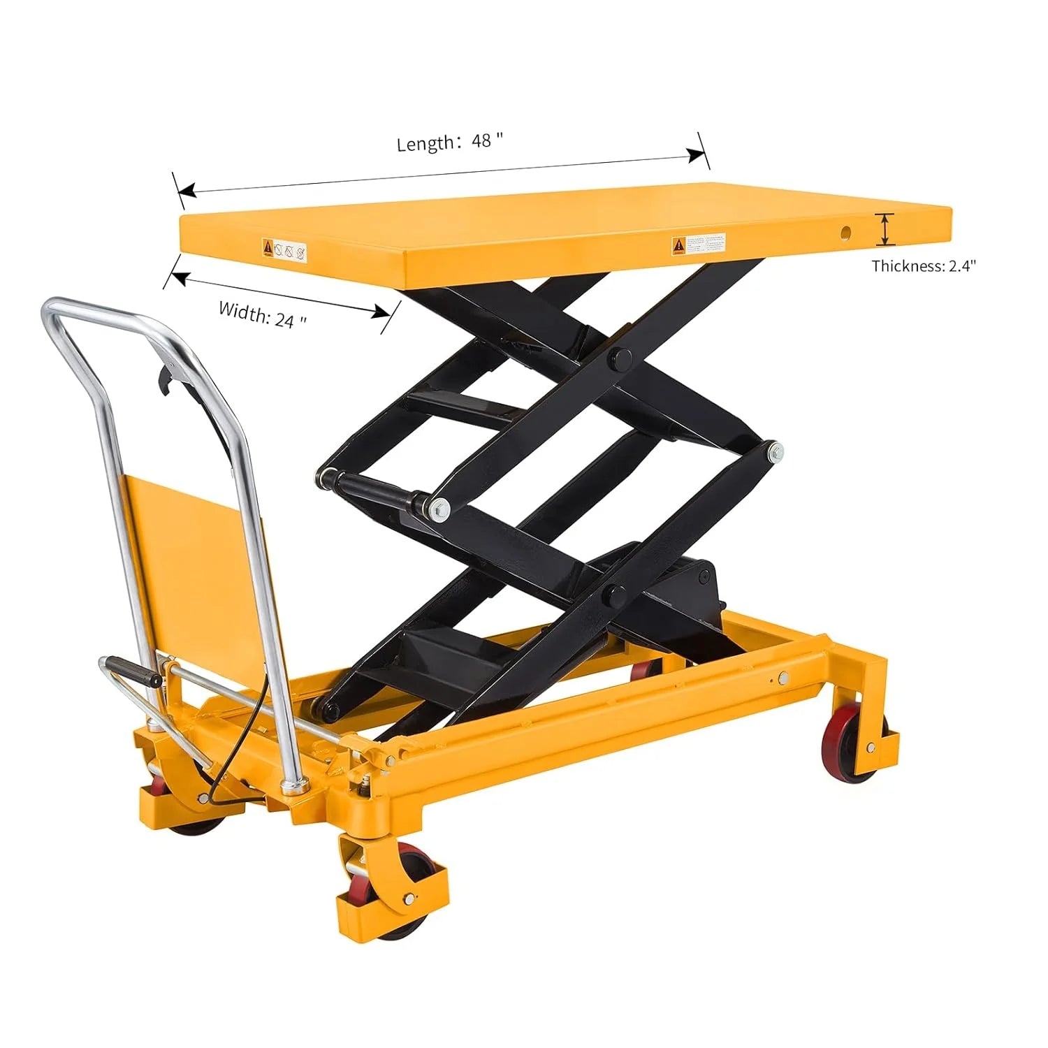 ZenVora Hydraulic Lift Table Cart 770 lbs Capacity, 51" Max Height, Double Scissor Lift with Safety Guard & 4 Wheels